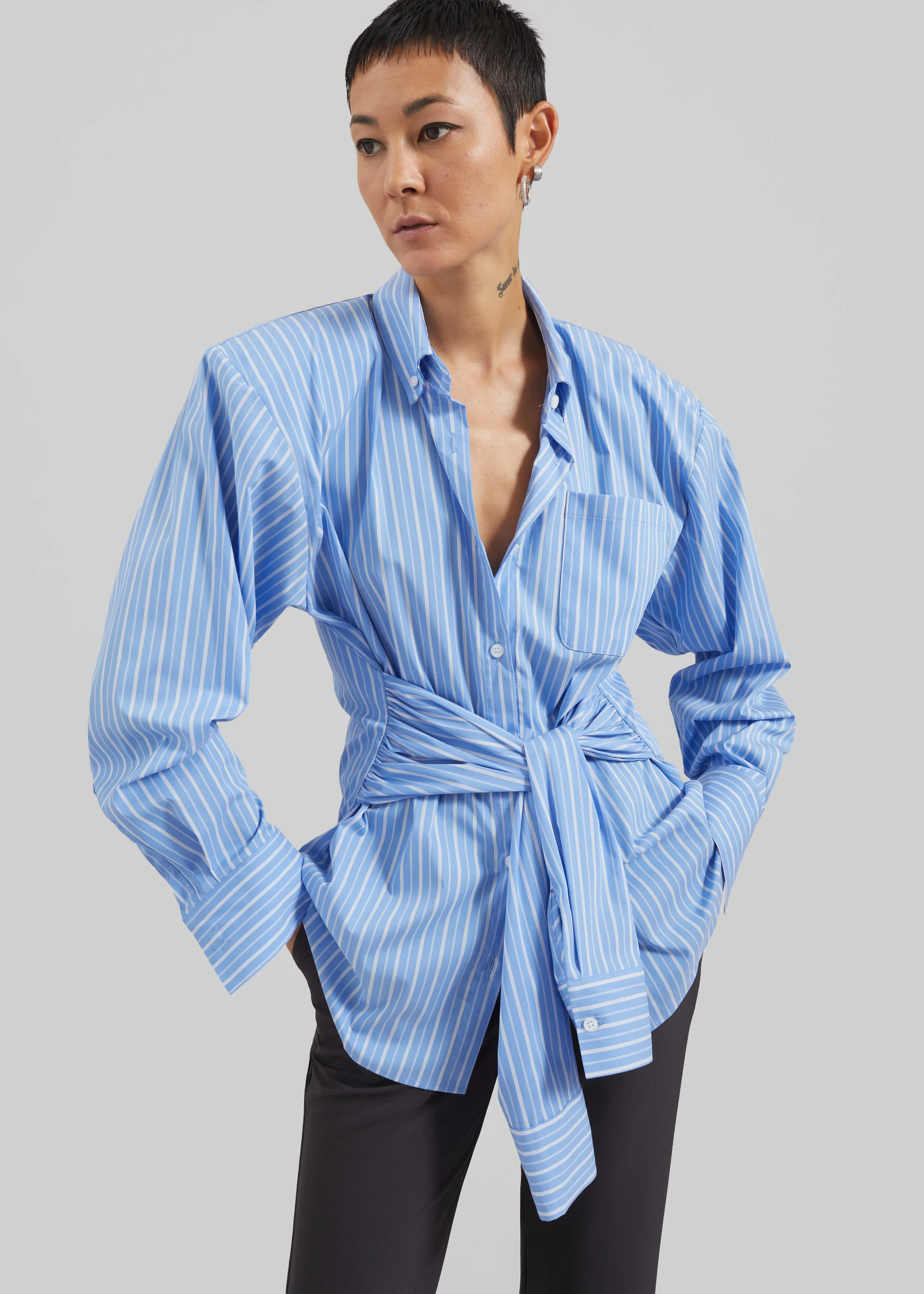 Heaton Double-Sleeve Padded Shirt - Blue/White Stripe sold by Frankie Shop product image thumbnail 2