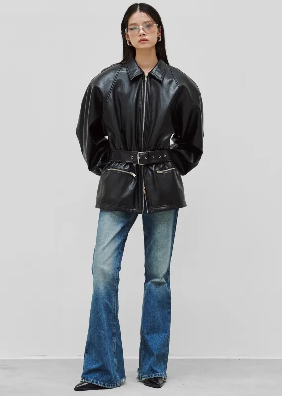 Annette Faux Leather Peplum Jacket - Black sold by Frankie Shop