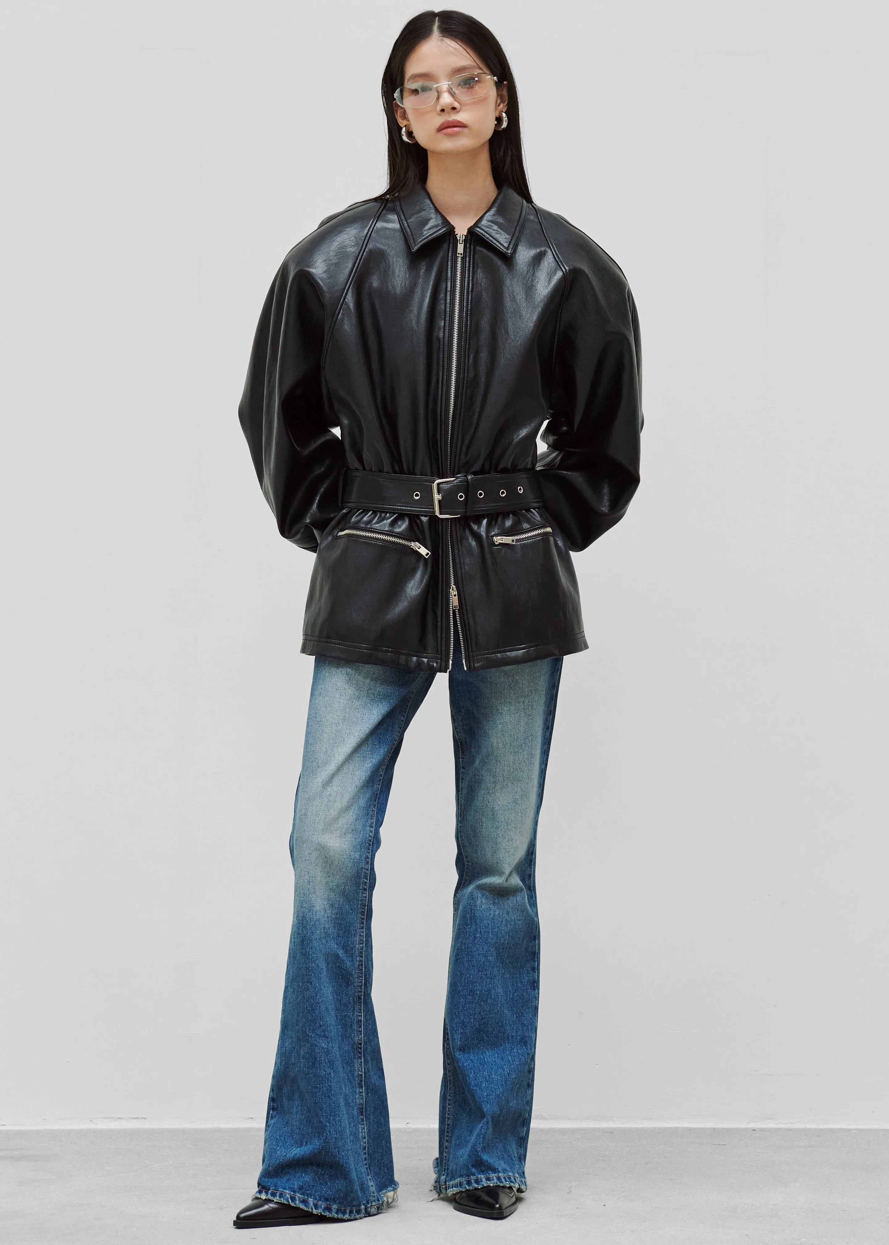 Annette Faux Leather Peplum Jacket - Black sold by Frankie Shop