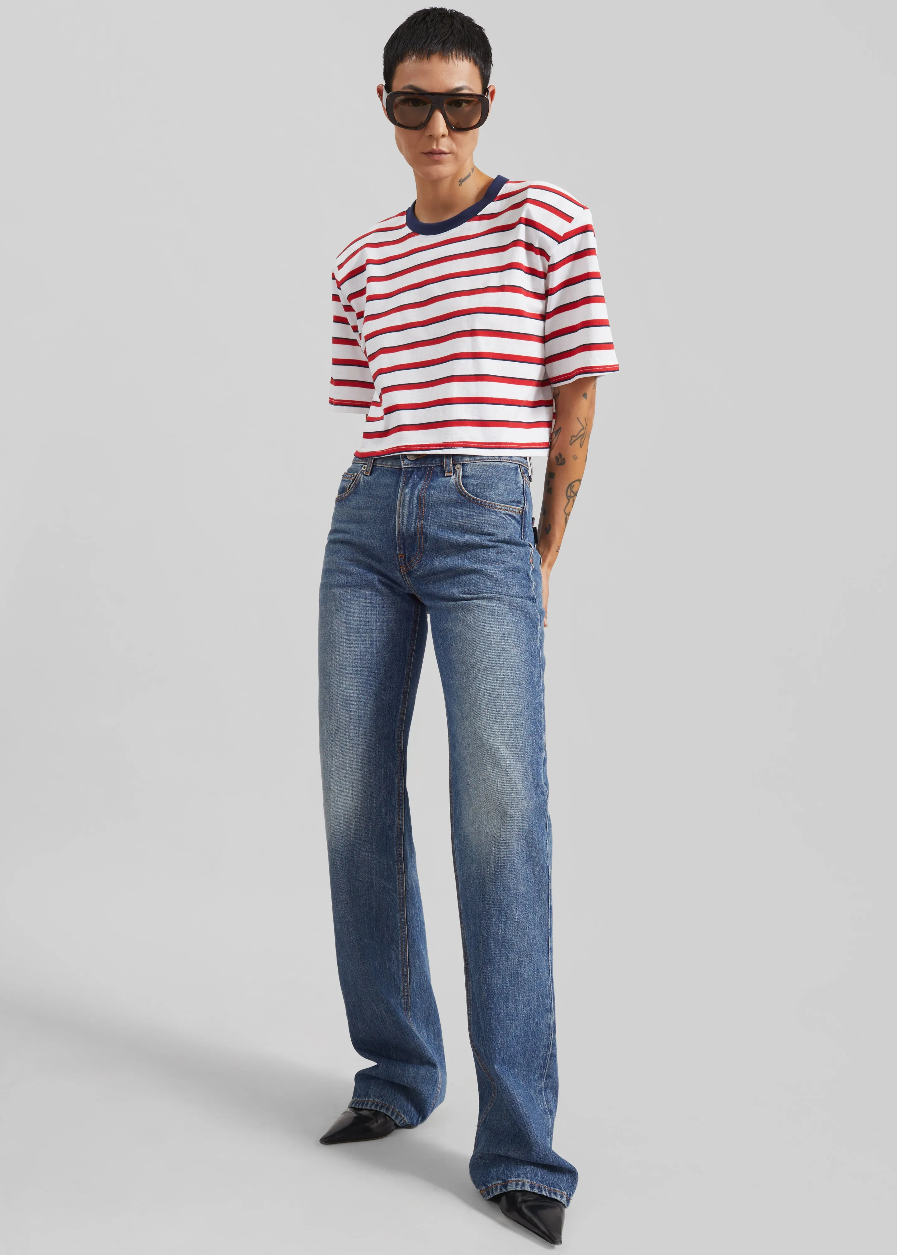 Viseu Cropped Tee - White/Red Stripe sold by Frankie Shop product image thumbnail 4