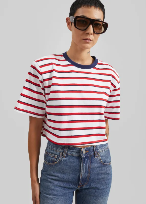 Viseu Cropped Tee - White/Red Stripe sold by Frankie Shop