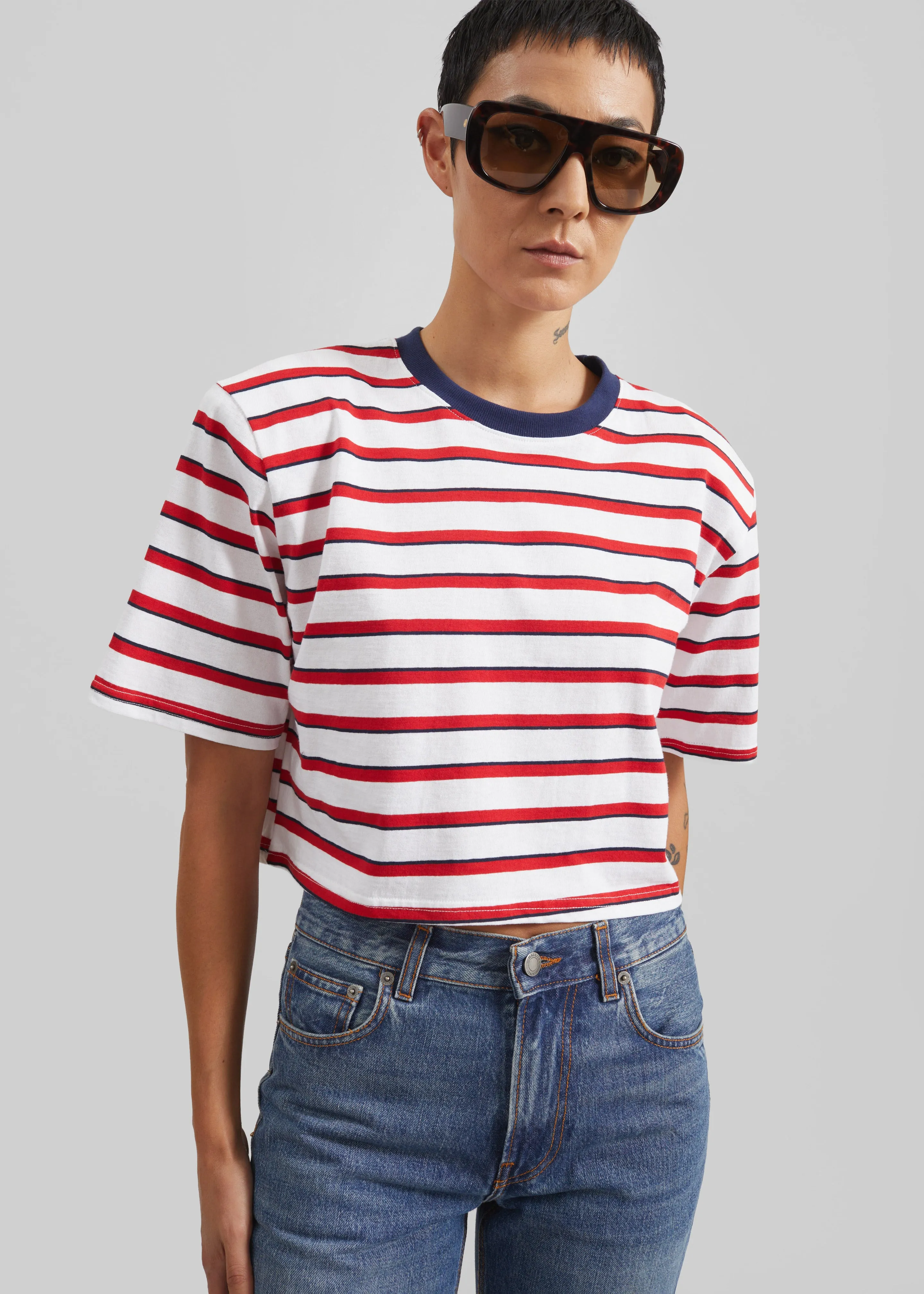 Viseu Cropped Tee - White/Red Stripe sold by Frankie Shop