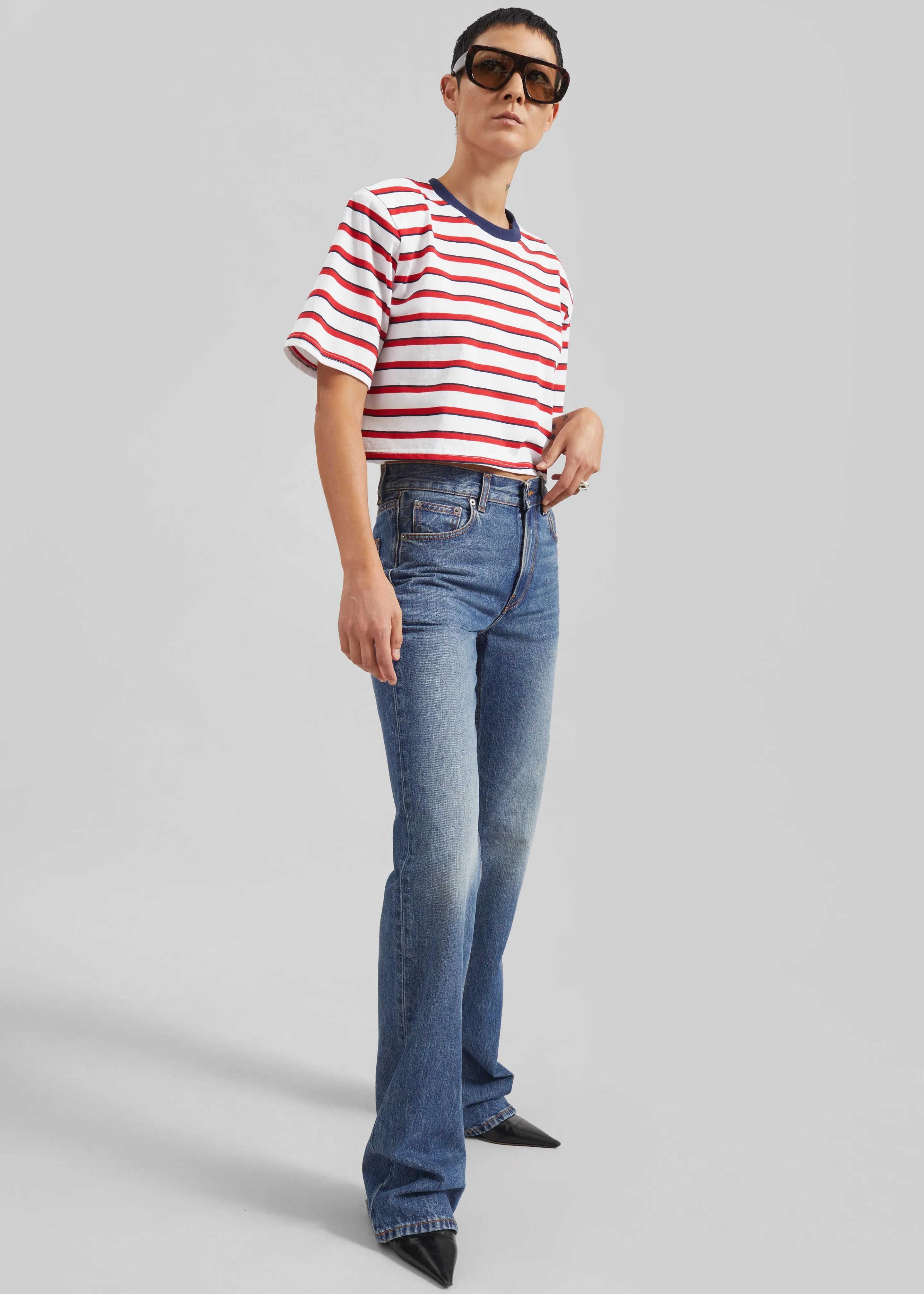 Viseu Cropped Tee - White/Red Stripe sold by Frankie Shop product image thumbnail 3