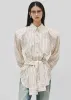 Heaton Double-Sleeve Padded Shirt - White/Brown Stripe sold by Frankie Shop