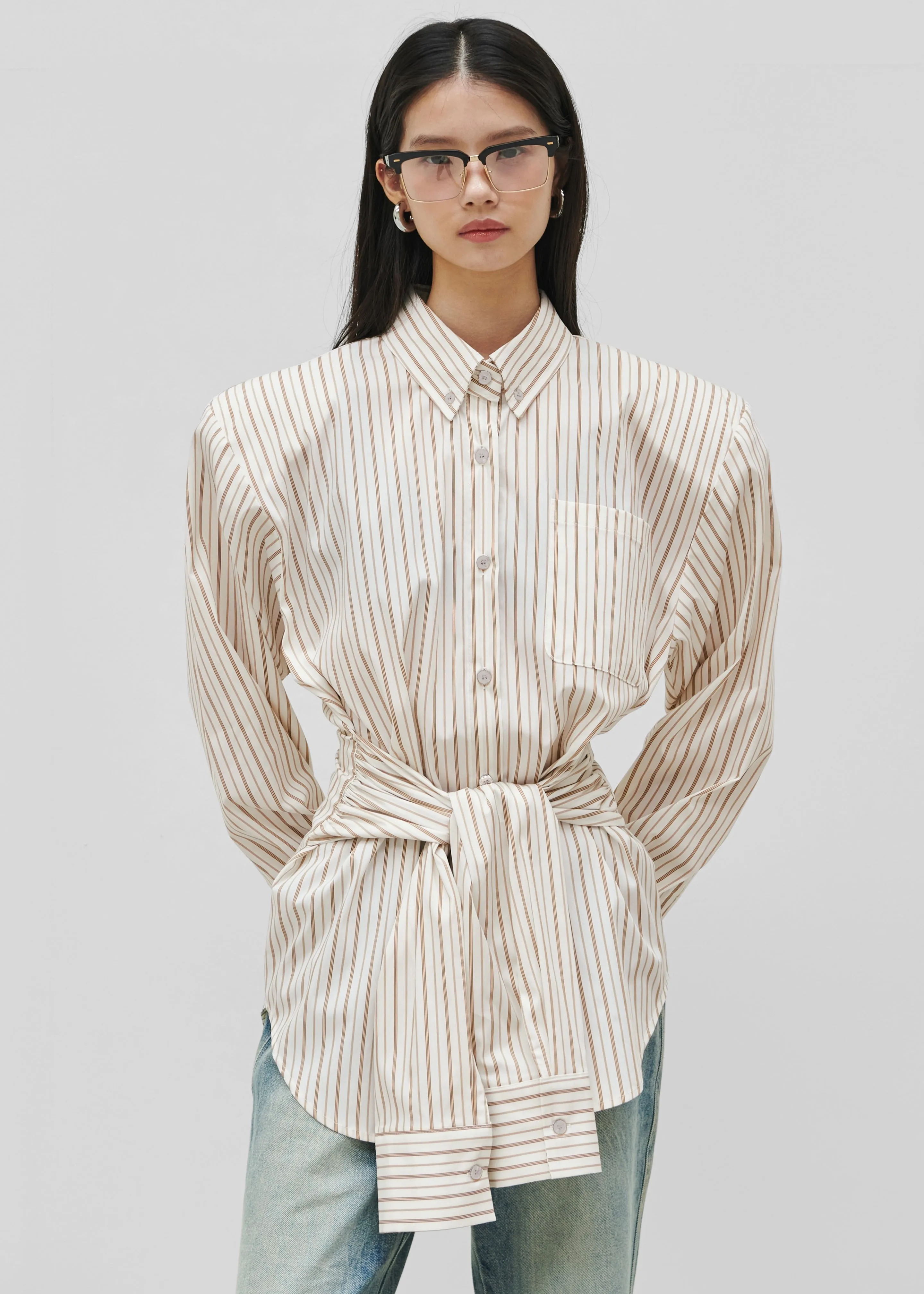 Heaton Double-Sleeve Padded Shirt - White/Brown Stripe sold by Frankie Shop product image thumbnail 2