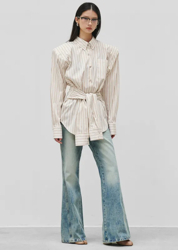 Heaton Double-Sleeve Padded Shirt - White/Brown Stripe sold by Frankie Shop
