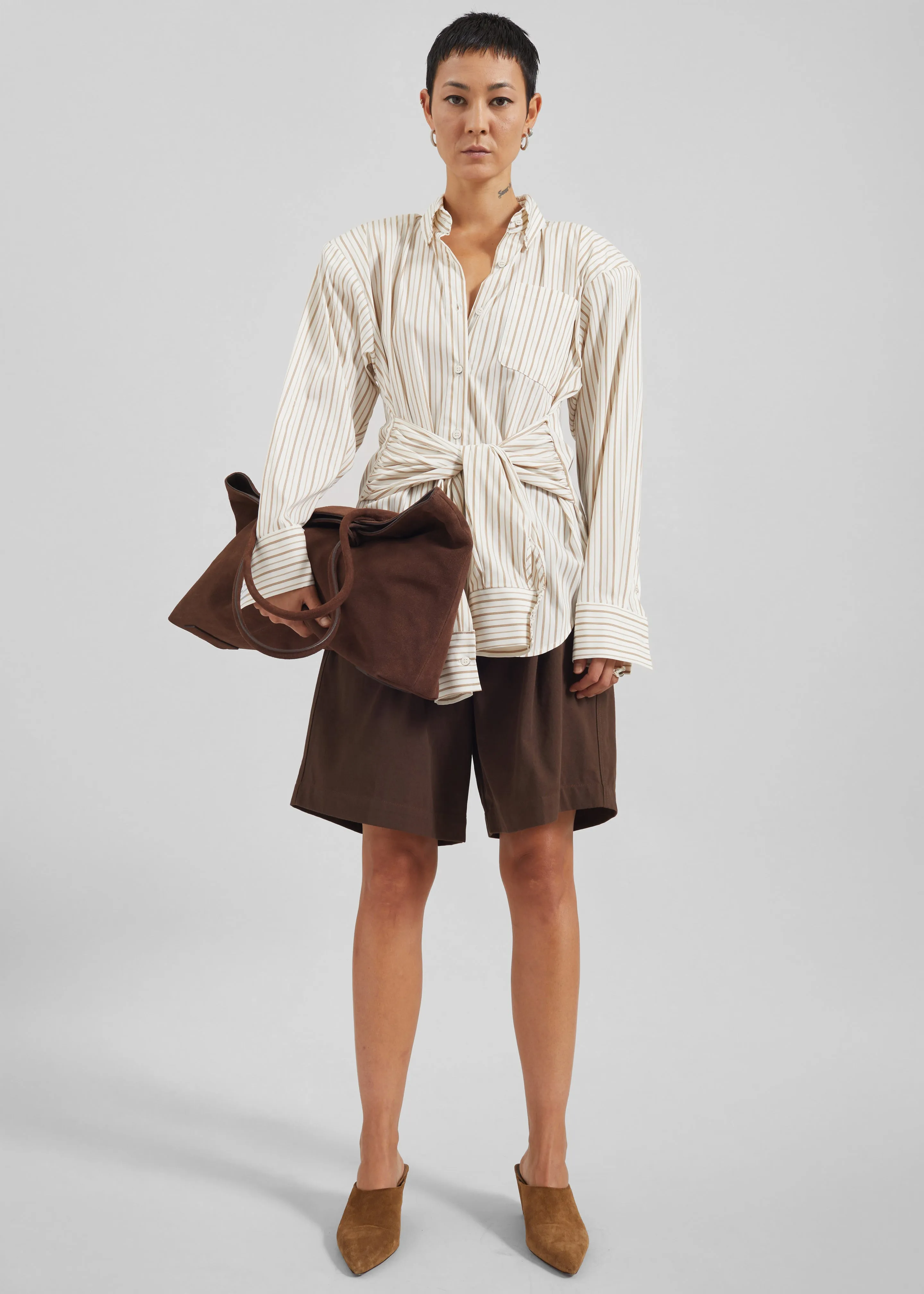 Heaton Double-Sleeve Padded Shirt - White/Brown Stripe sold by Frankie Shop product image thumbnail 3