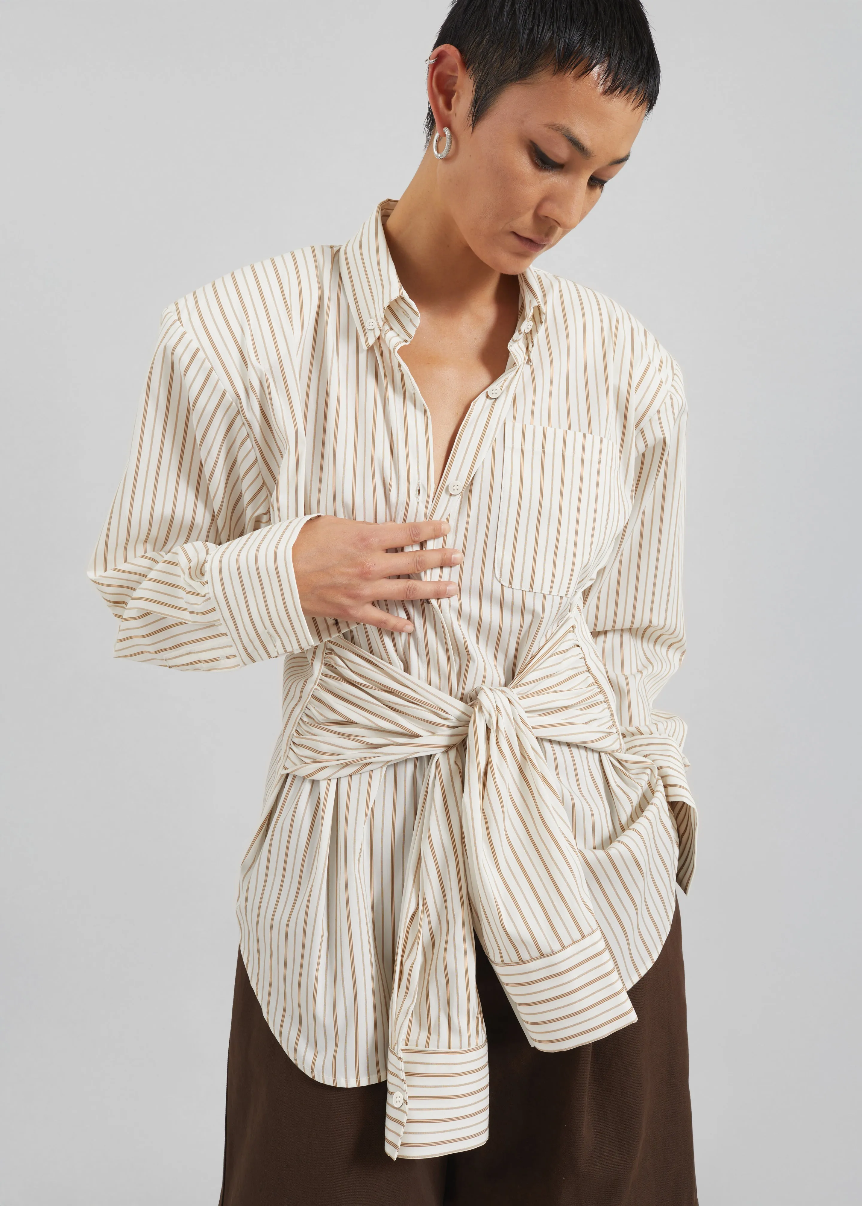 Heaton Double-Sleeve Padded Shirt - White/Brown Stripe sold by Frankie Shop product image thumbnail 4