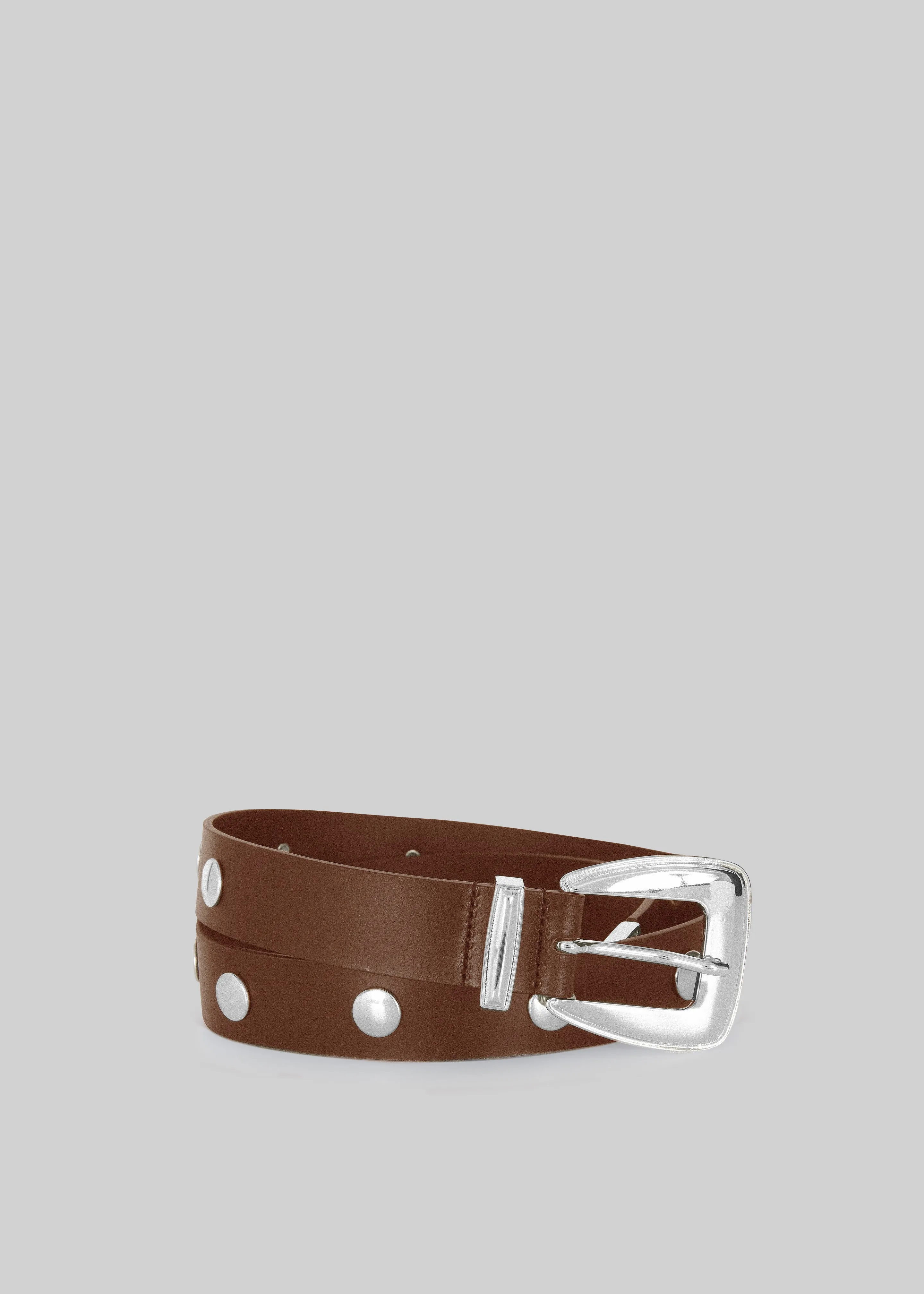 Perth Studded Leather Belt - Brown/Silver sold by Frankie Shop