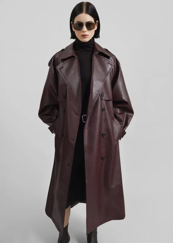 Vandve Faux Leather Trench - Burgundy sold by Frankie Shop