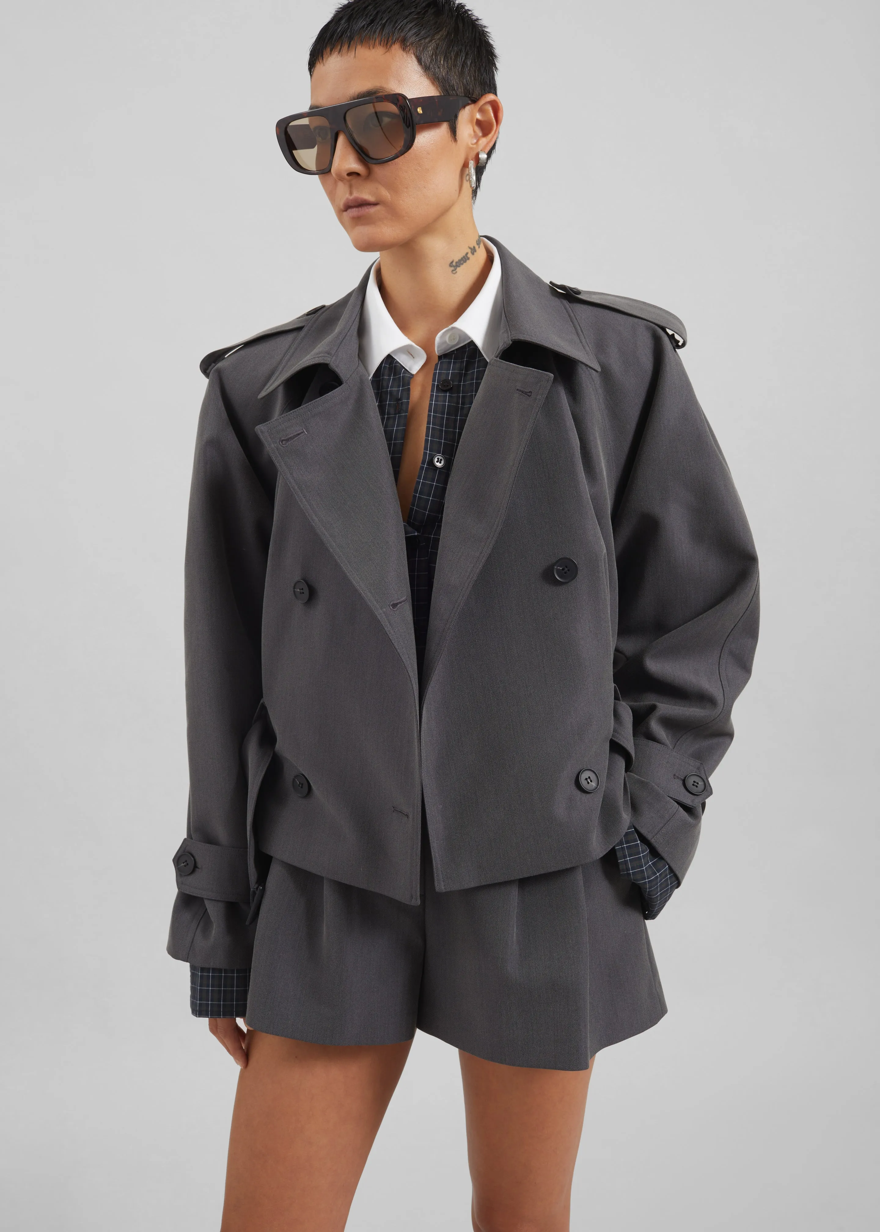 Kinsley Cropped Trench Jacket - Grey sold by Frankie Shop product image thumbnail 2