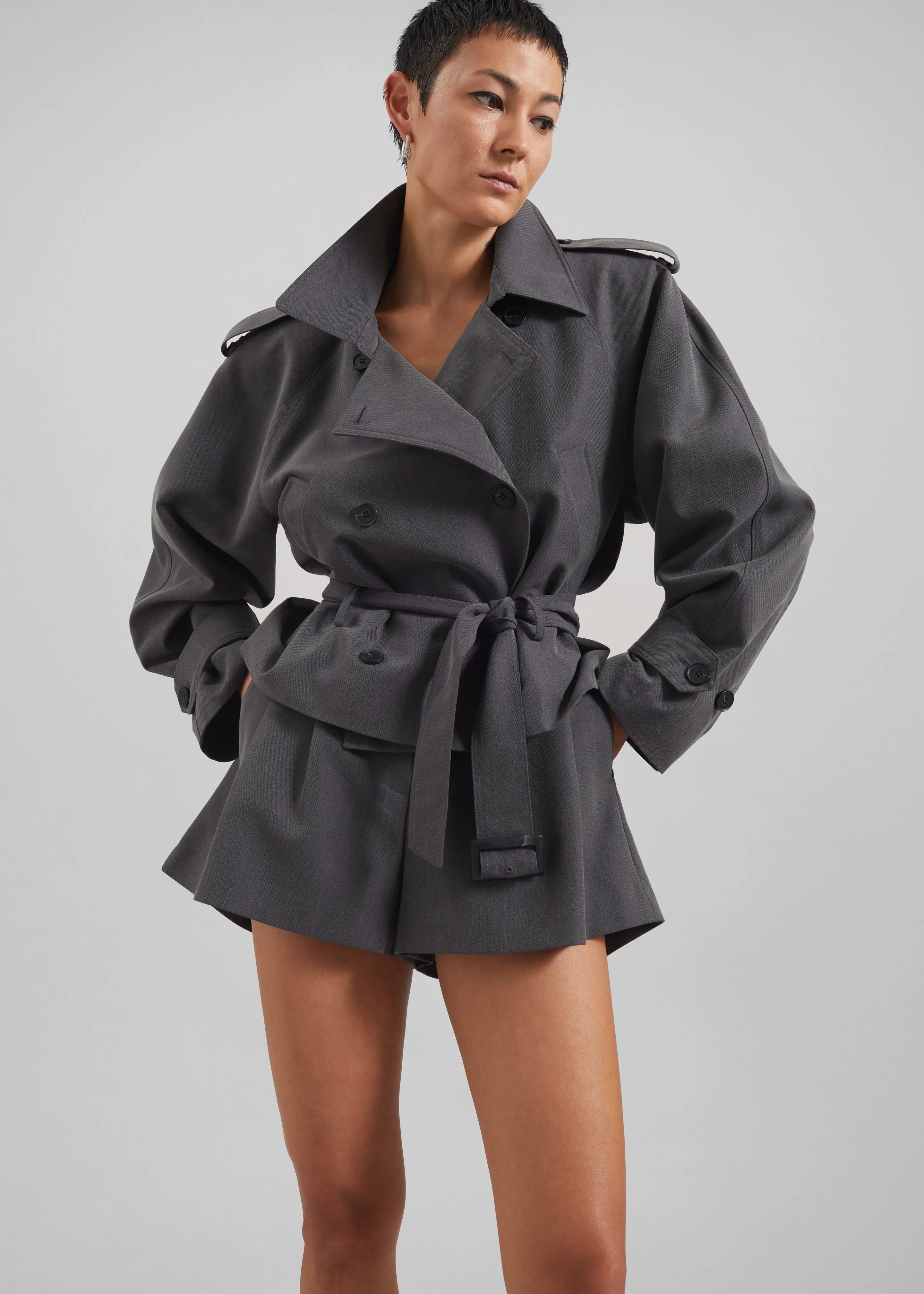 Kinsley Cropped Trench Jacket - Grey sold by Frankie Shop