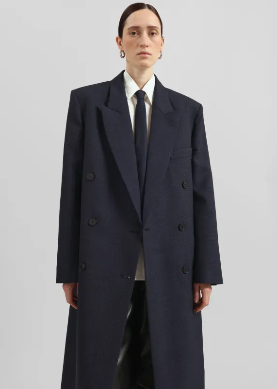 Jane Plaid Long Coat - Navy sold by Frankie Shop