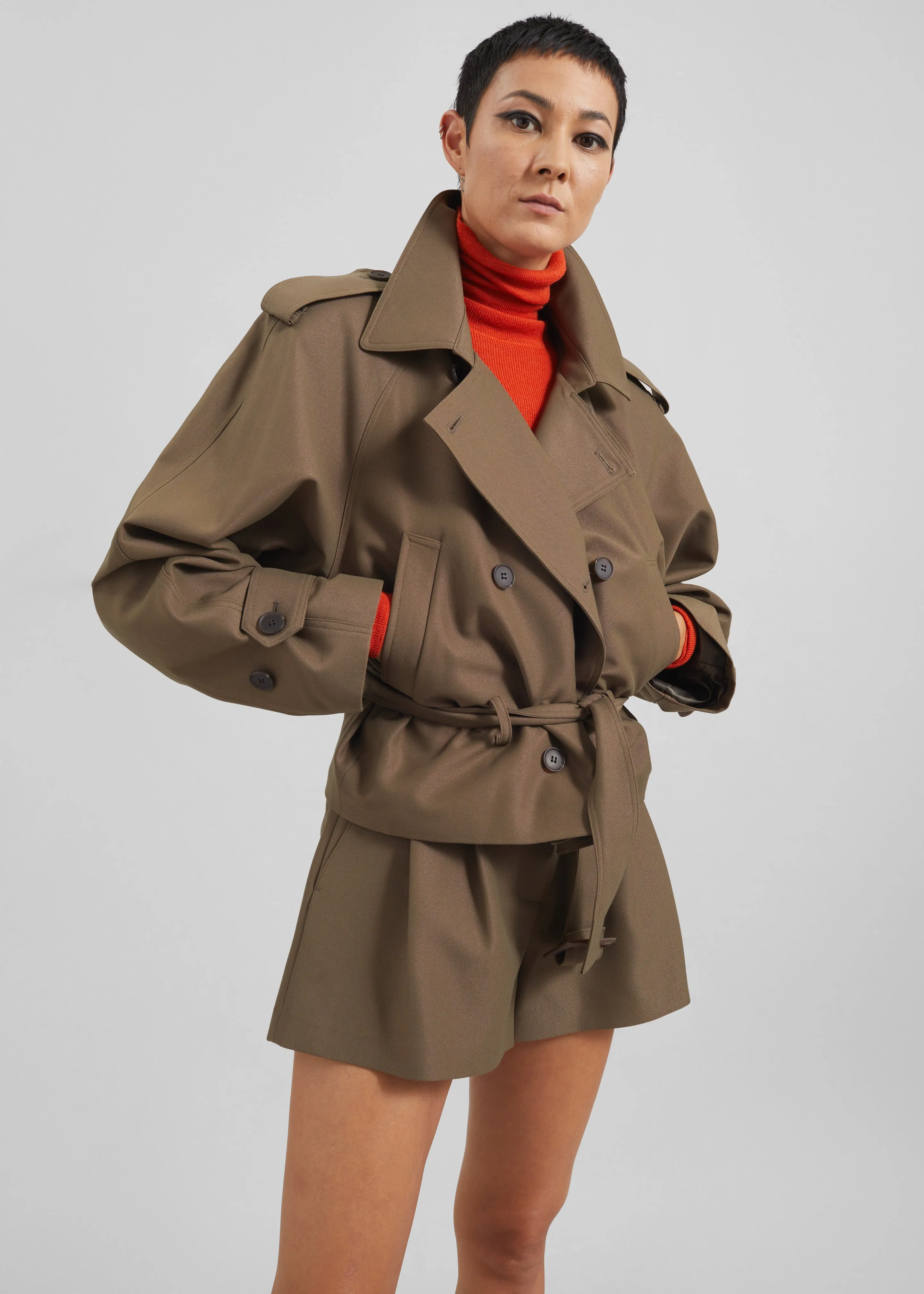 Kinsley Cropped Trench Jacket - Brown sold by Frankie Shop
