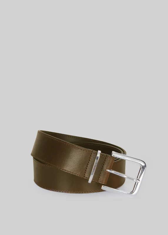 Sarno Leather Belt - Olive/Silver made by Frankie Shop
