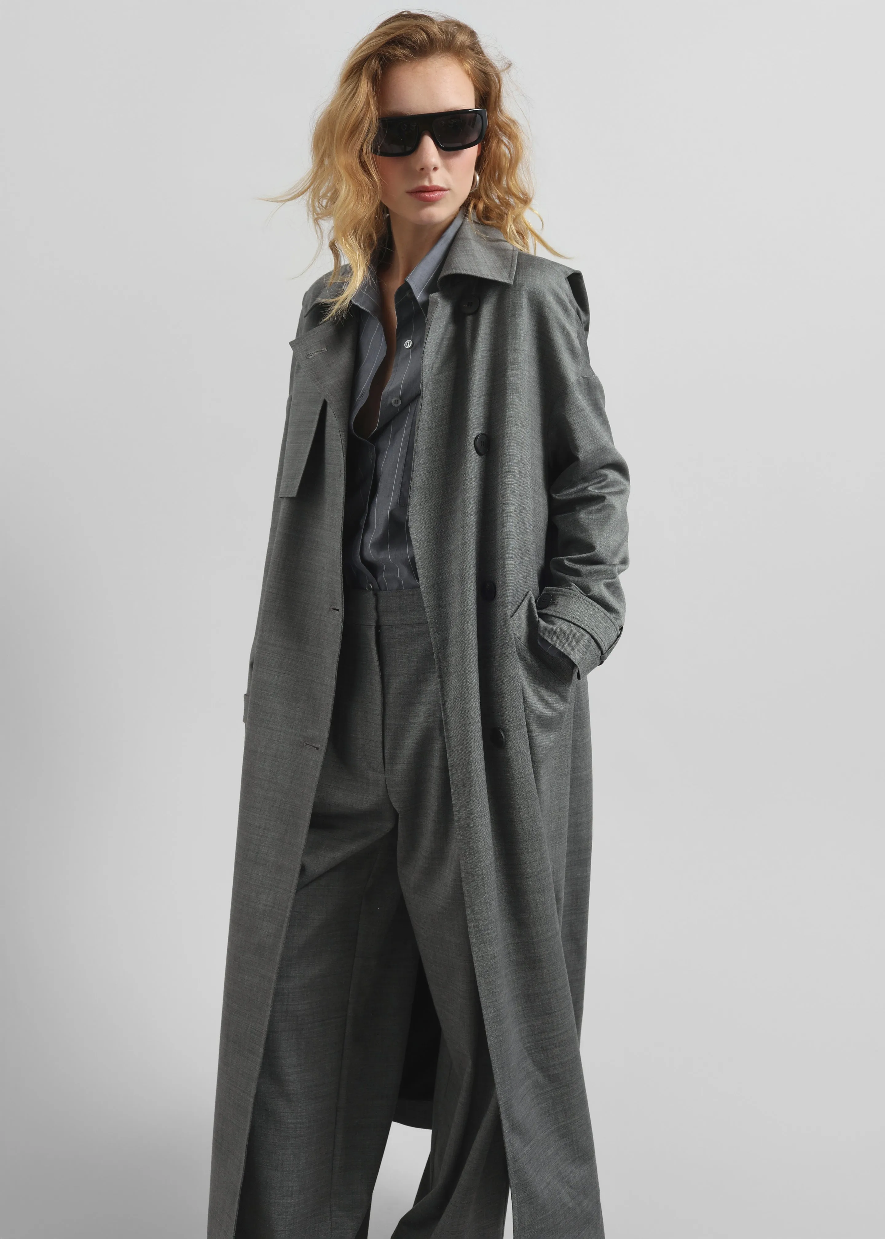 Galles Long Cape Trench - Grey Melange sold by Frankie Shop