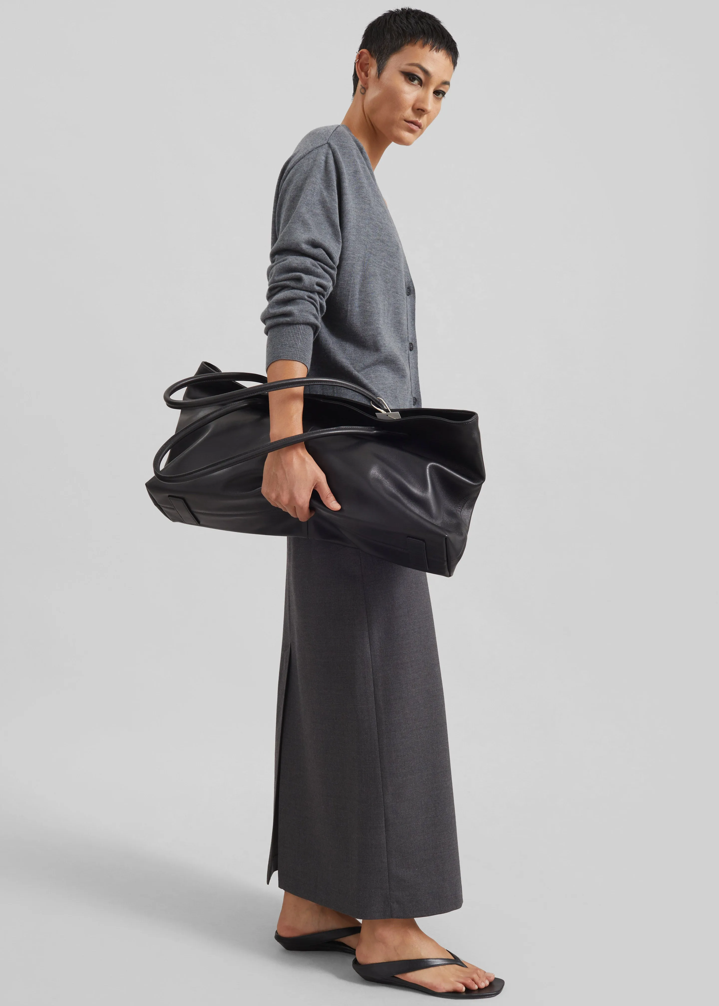 Loulou de Saison Samos LDS Long Pencil Skirt - Anthracite Melange sold by Frankie Shop