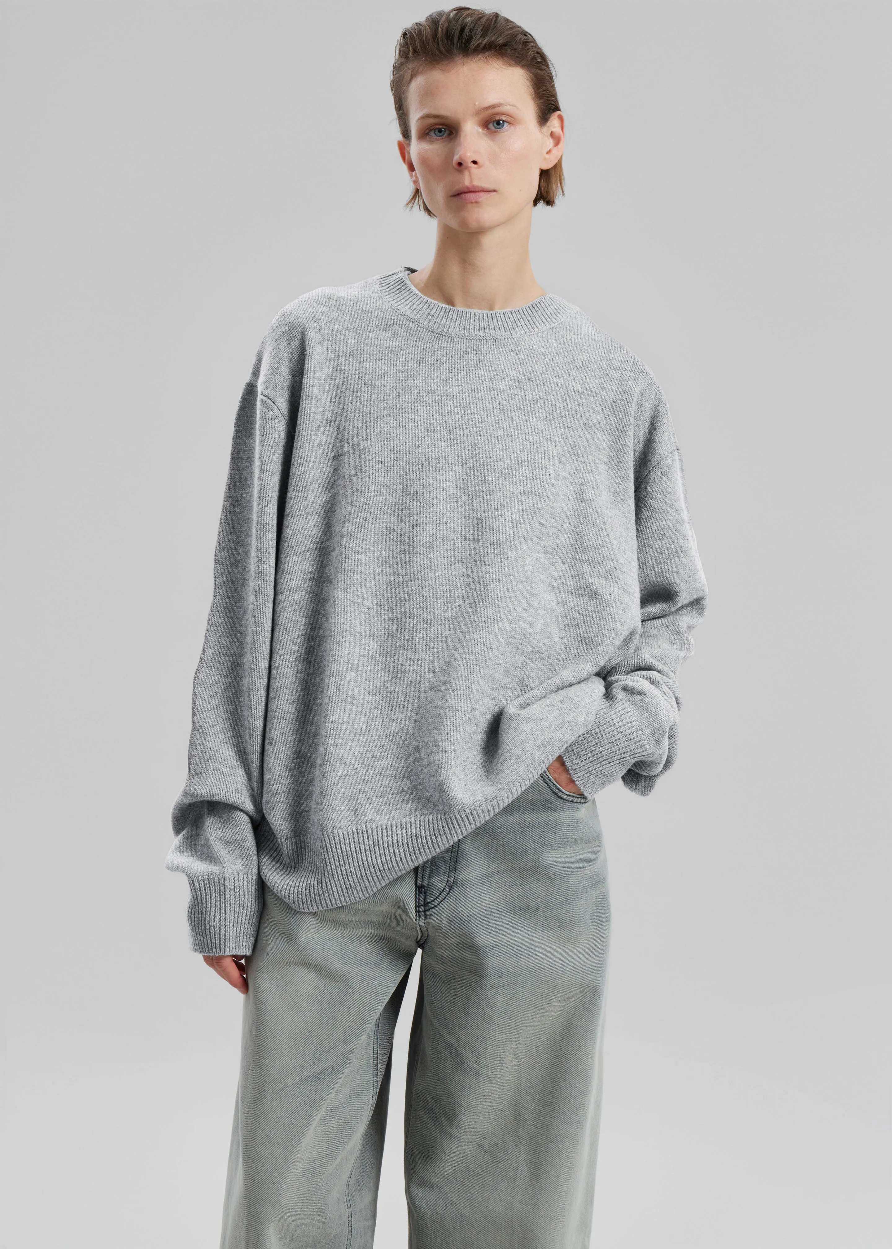 Quinton Crew Neck Sweater - Light Grey sold by Frankie Shop