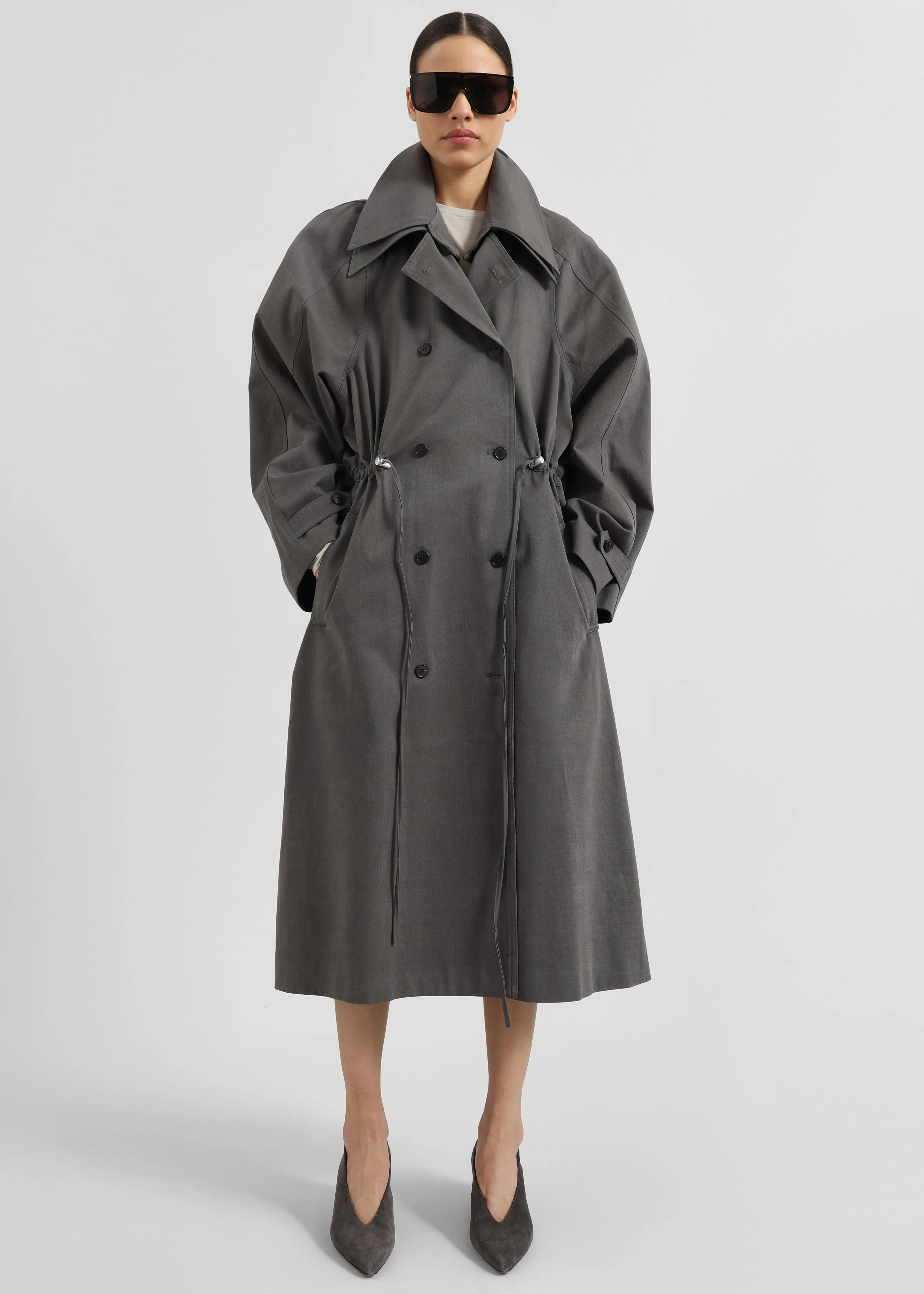 Elrod Drawstring Trench - Grey sold by Frankie Shop