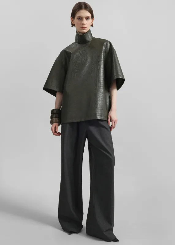 Delancey Faux Leather Croc Top - Dark Olive sold by Frankie Shop
