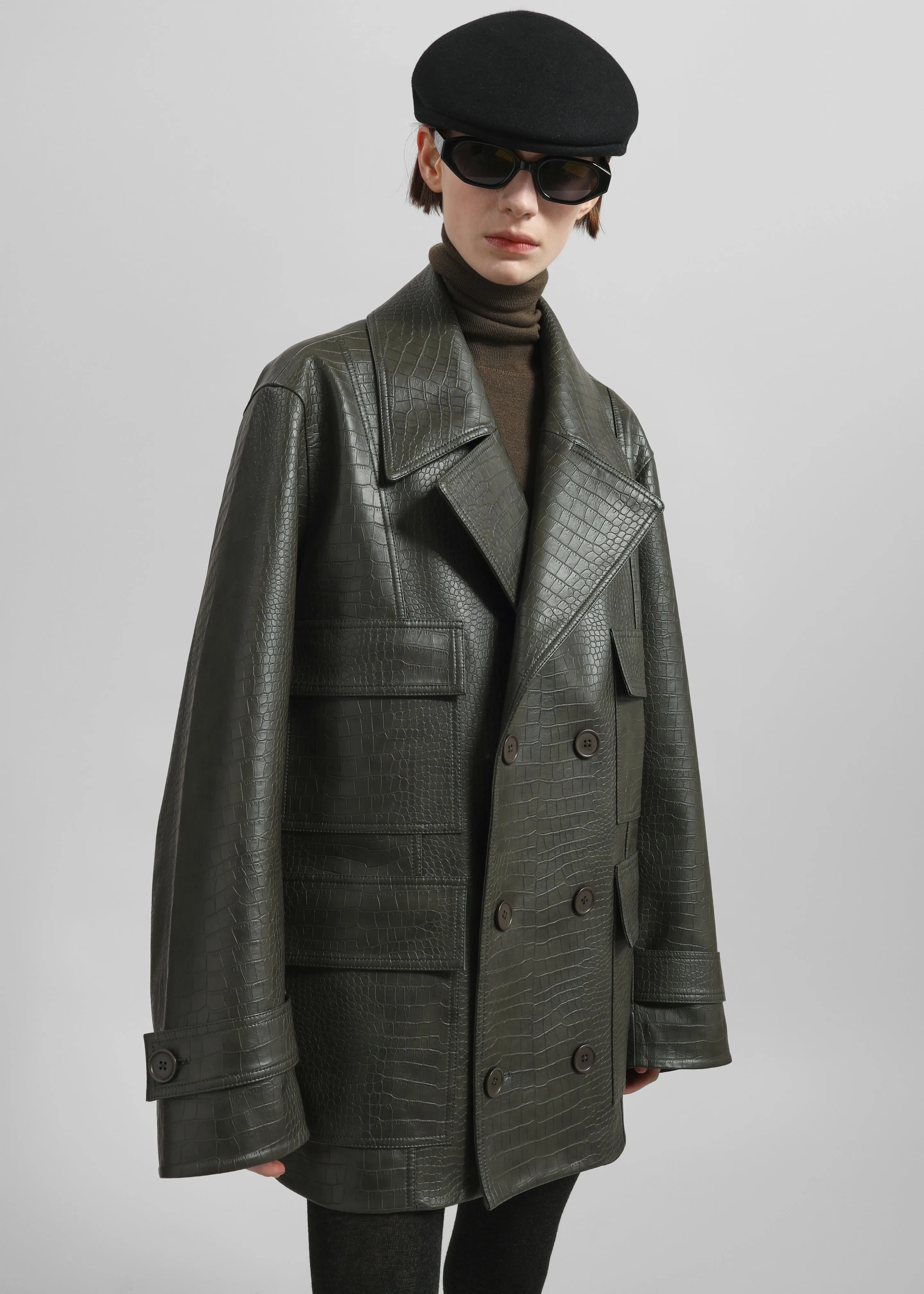 Stanton Faux Leather Croc Jacket - Dark Olive sold by Frankie Shop product image thumbnail 4