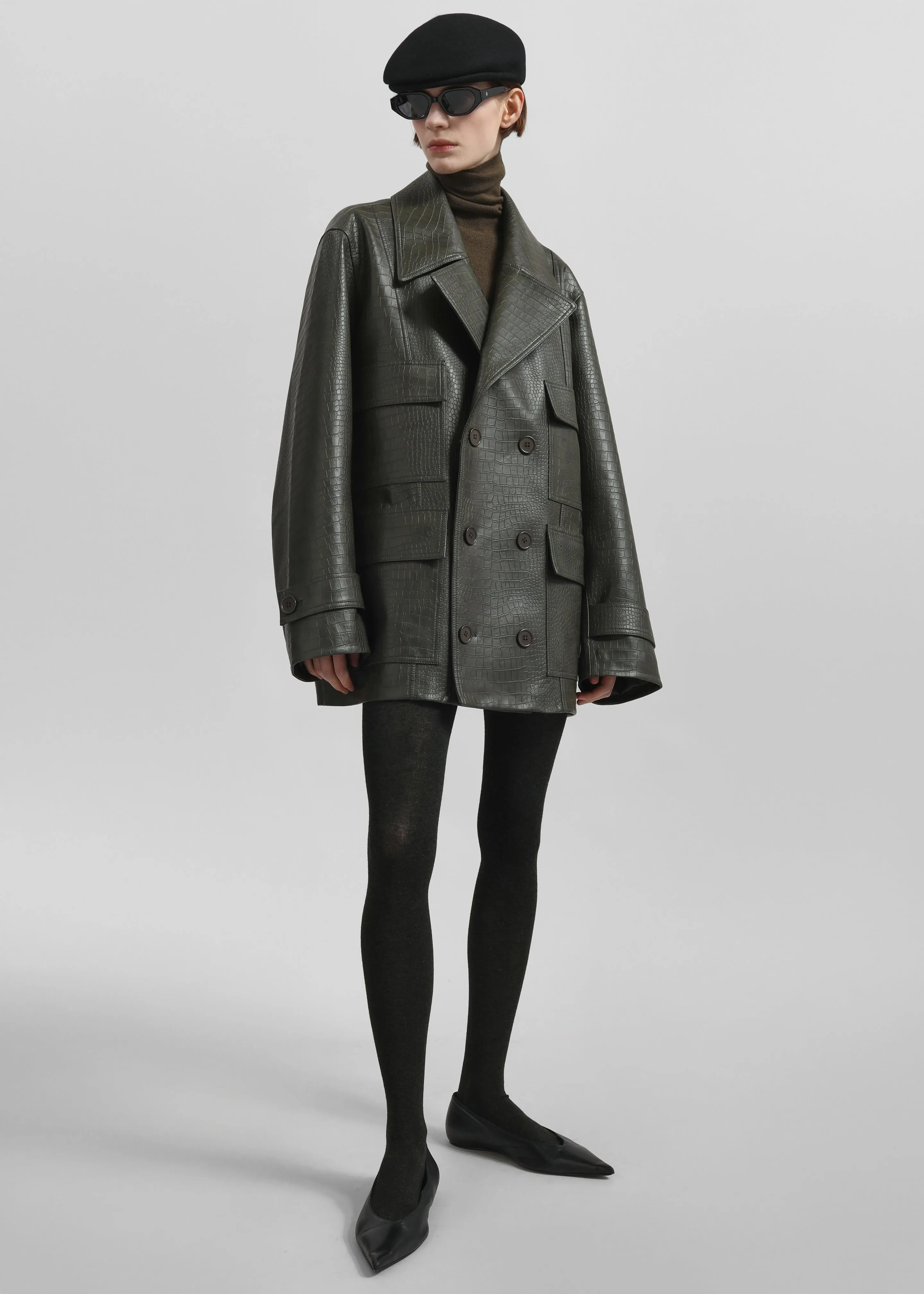 Stanton Faux Leather Croc Jacket - Dark Olive sold by Frankie Shop product image thumbnail 3