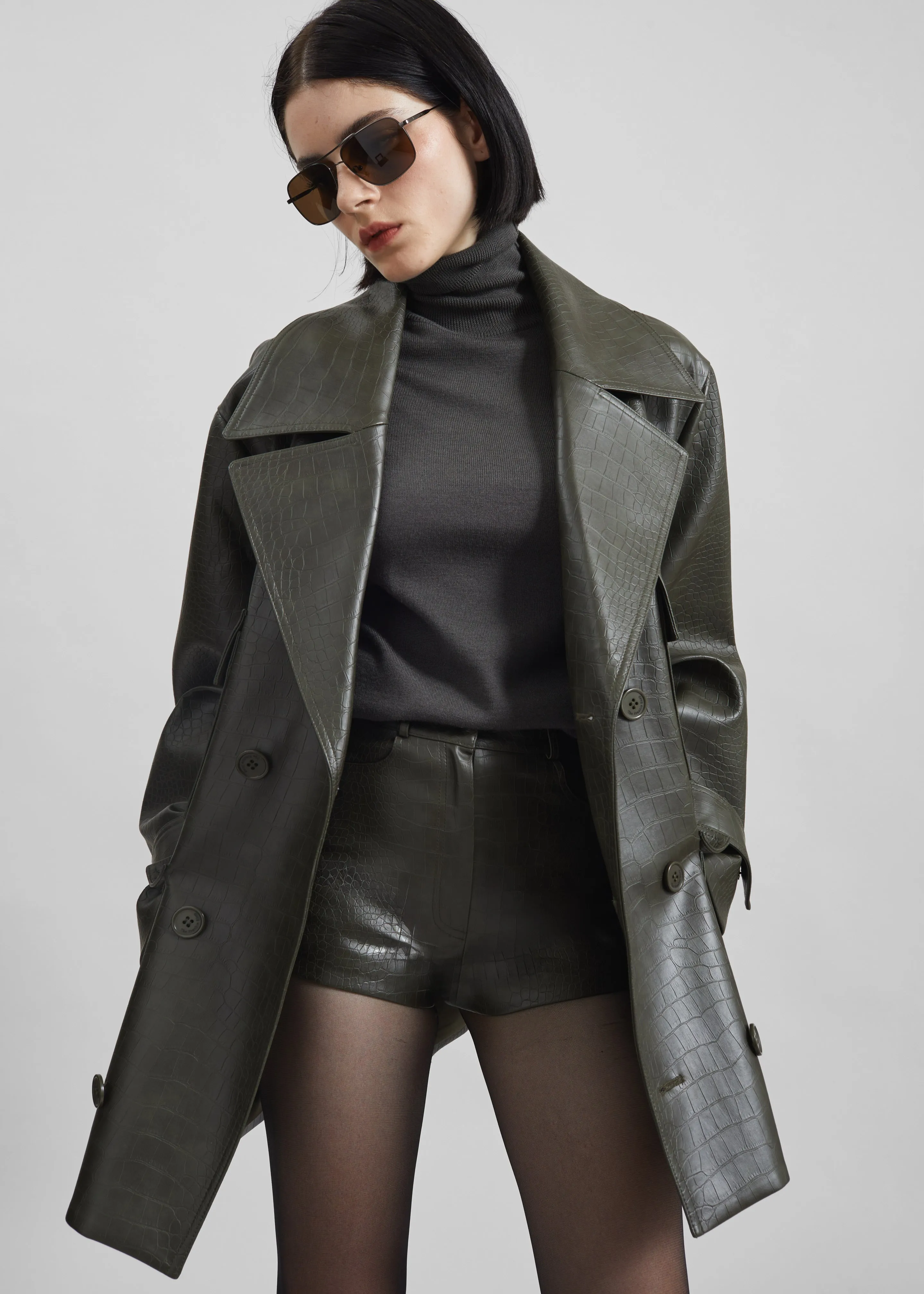 Stanton Faux Leather Croc Jacket - Dark Olive sold by Frankie Shop product image thumbnail 5