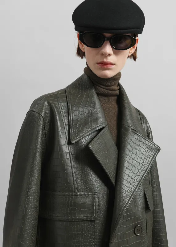 Stanton Faux Leather Croc Jacket - Dark Olive sold by Frankie Shop