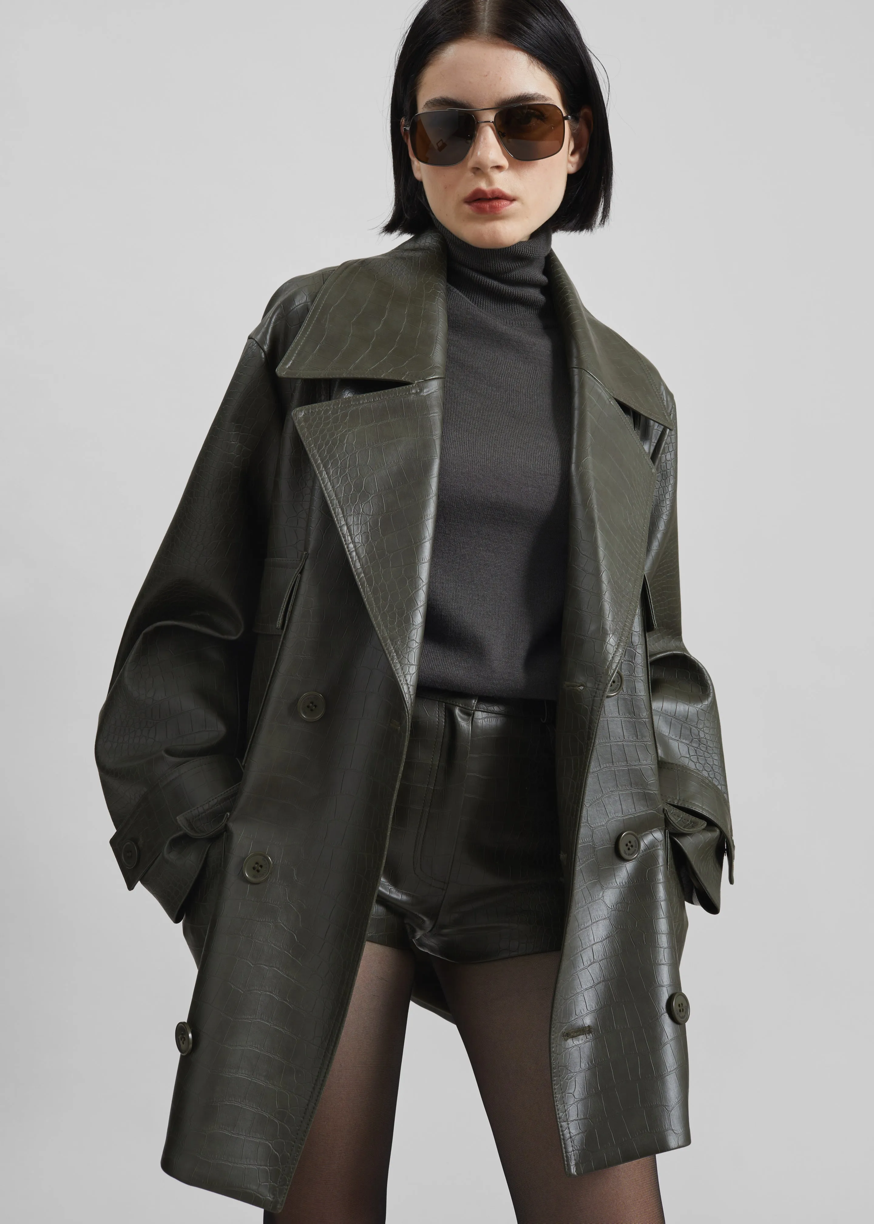 Stanton Faux Leather Croc Jacket - Dark Olive sold by Frankie Shop product image thumbnail 2