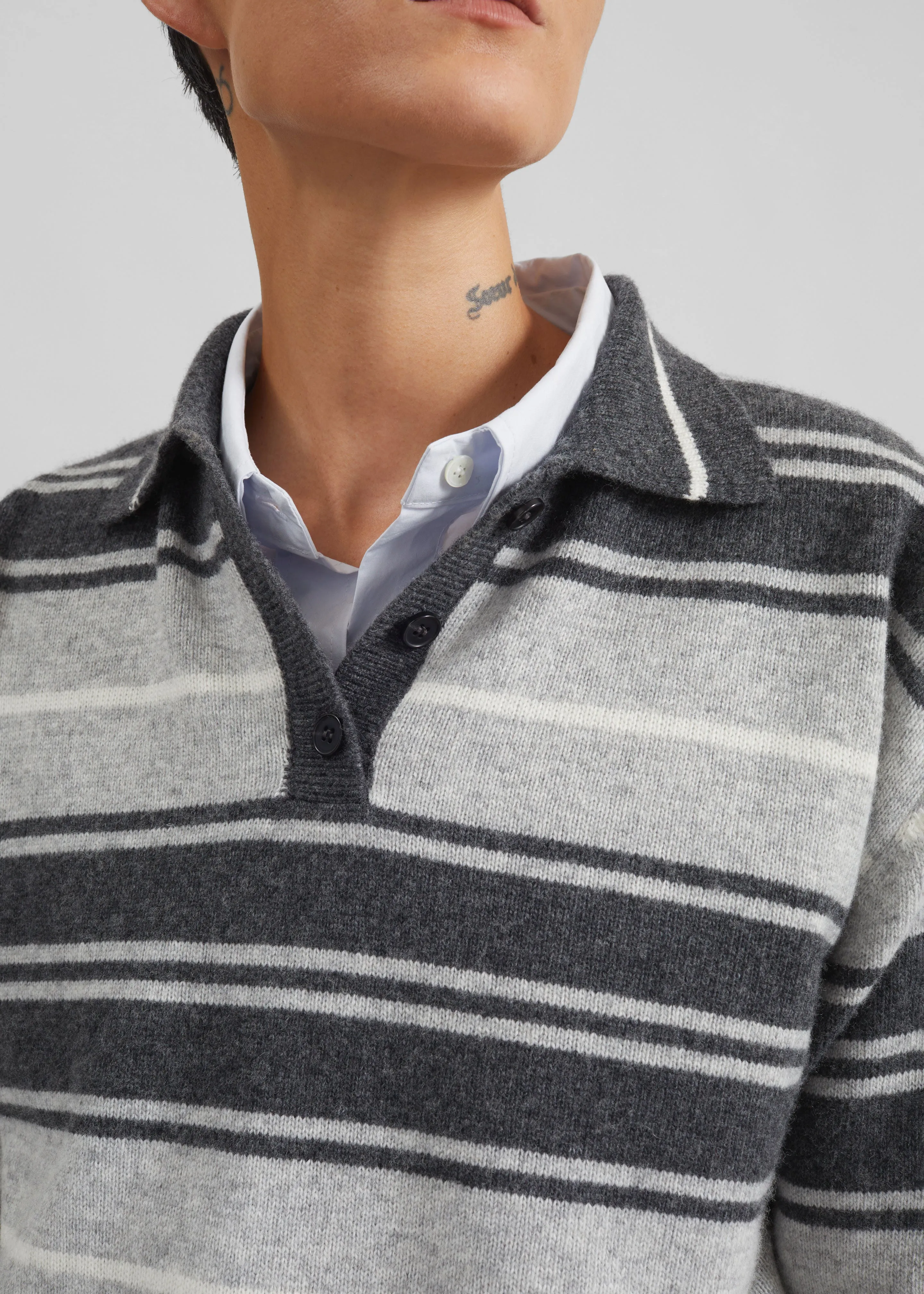 Belize Knit Polo Sweater - Grey Stripe sold by Frankie Shop product image thumbnail 5