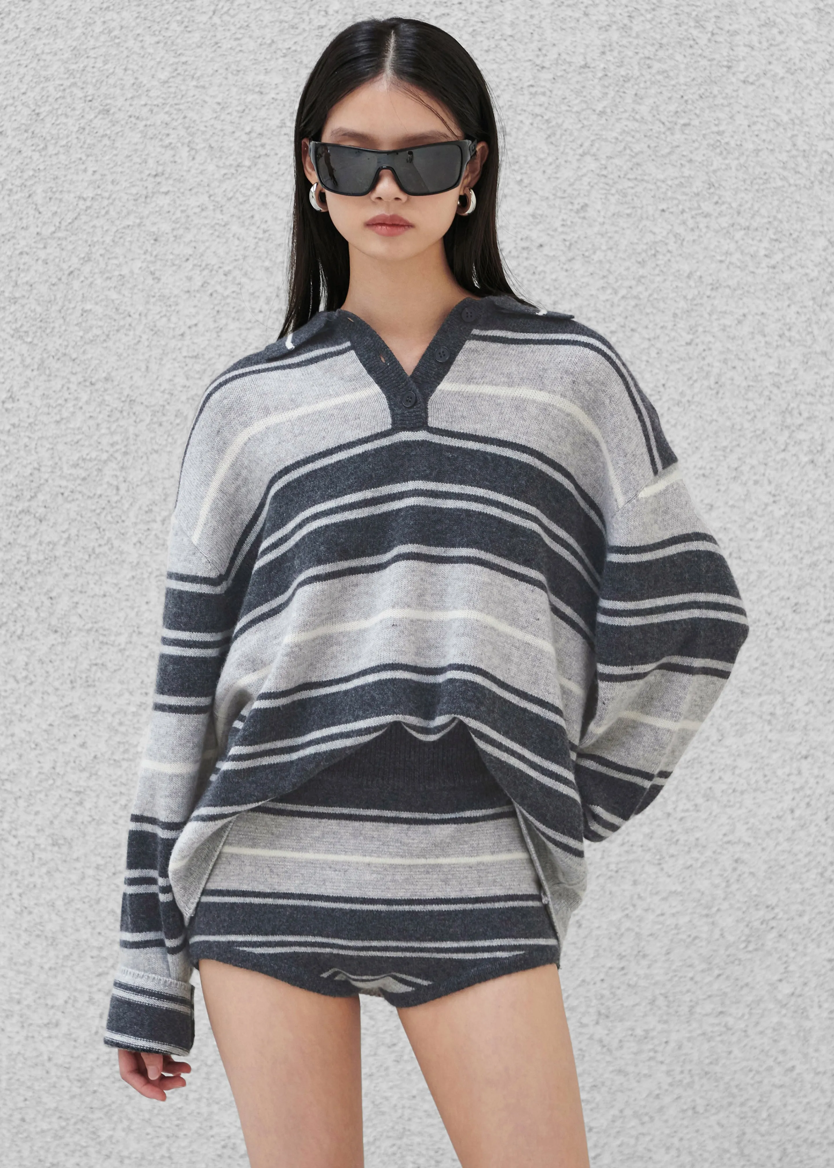 Belize Knit Hot Pants - Grey Stripe sold by Frankie Shop product image thumbnail 3