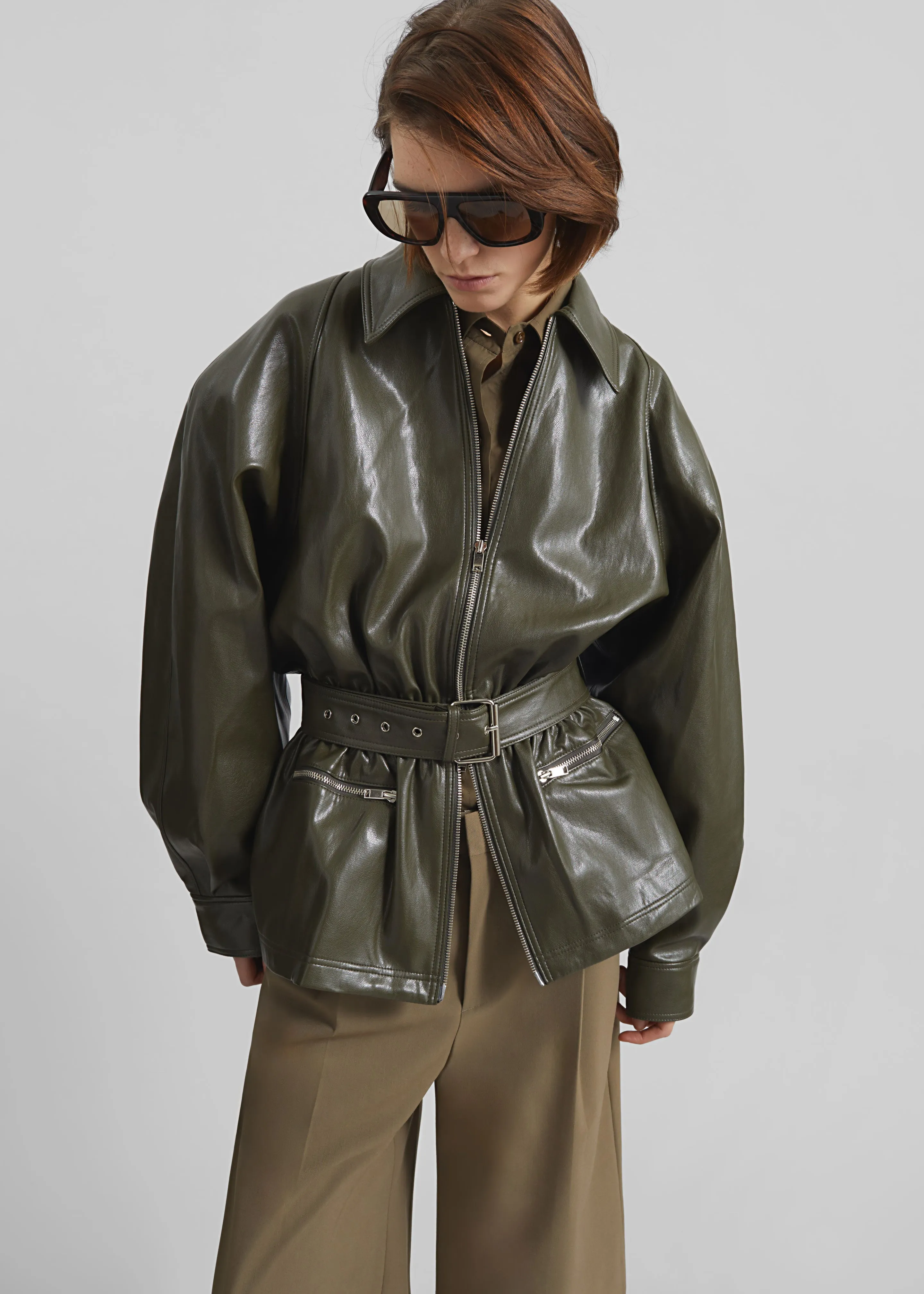 Annette Faux Leather Peplum Jacket - Olive sold by Frankie Shop product image thumbnail 2