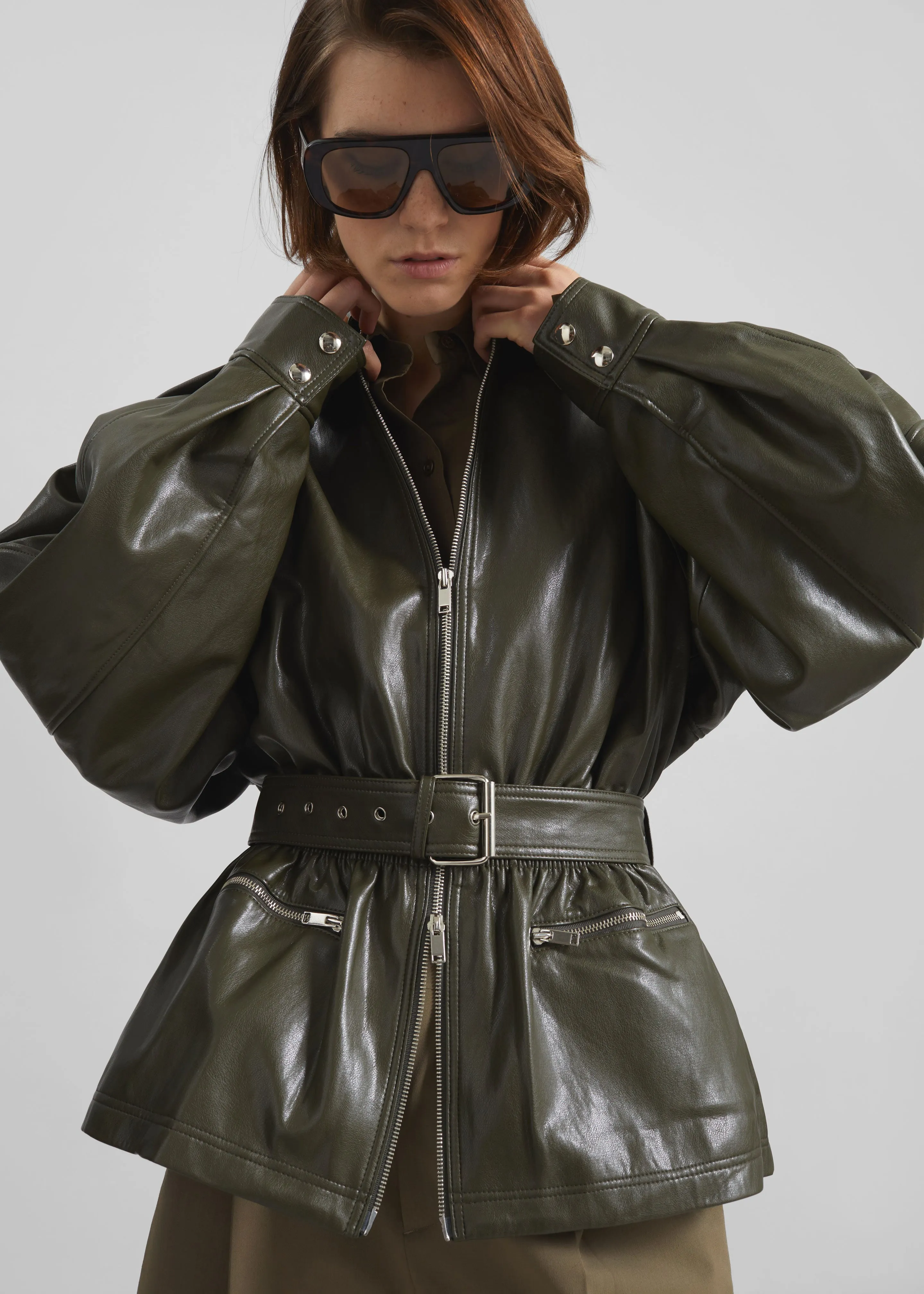 Annette Faux Leather Peplum Jacket - Olive sold by Frankie Shop product image thumbnail 5
