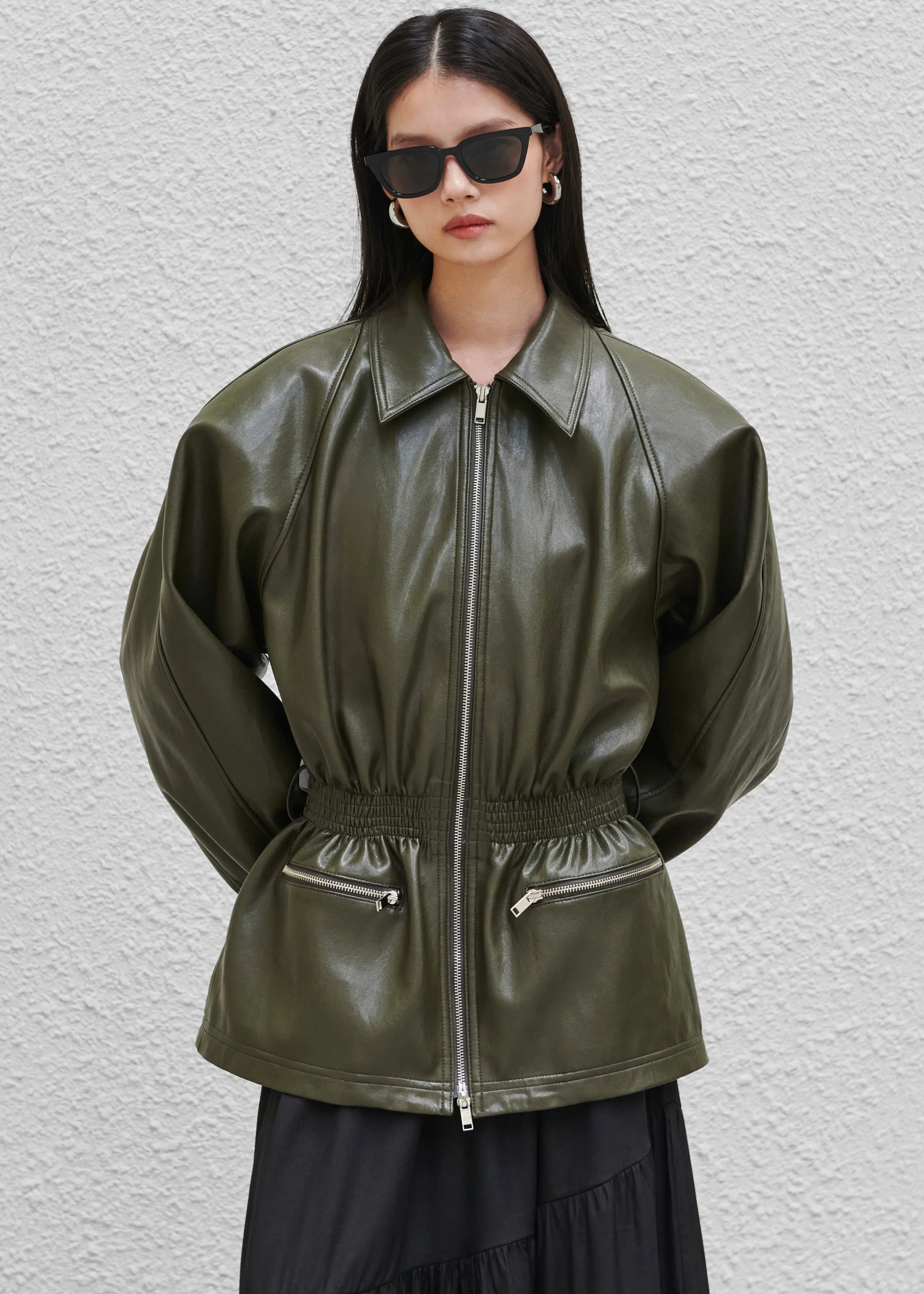 Annette Faux Leather Peplum Jacket - Olive sold by Frankie Shop product image thumbnail 3