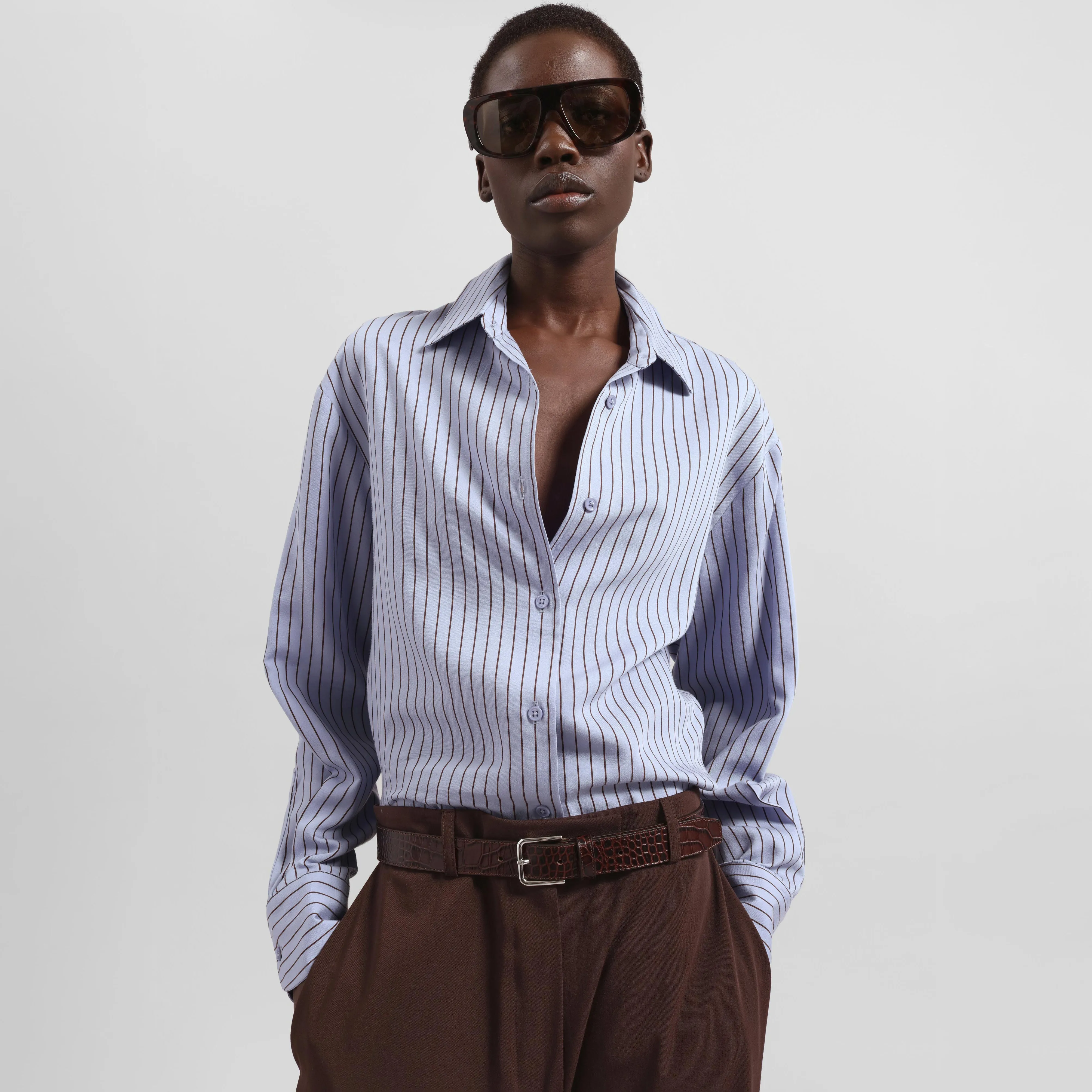 Peri Striped Fluid Shirt - Blue/Brown sold by Frankie Shop product image thumbnail 2