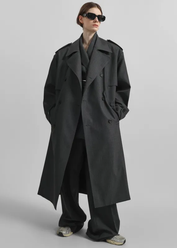 Bleecker Plaid Trench Coat - Dark Grey sold by Frankie Shop