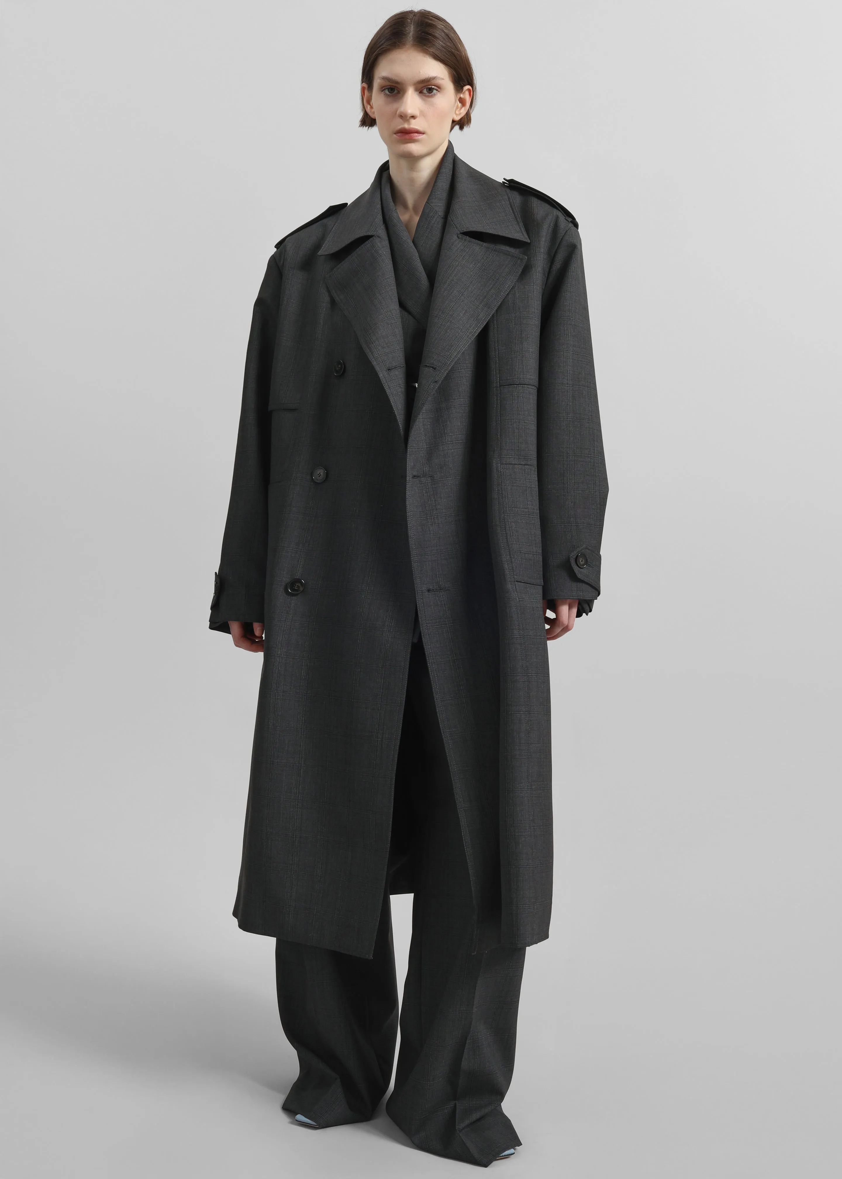 Bleecker Plaid Trench Coat - Dark Grey sold by Frankie Shop product image thumbnail 4