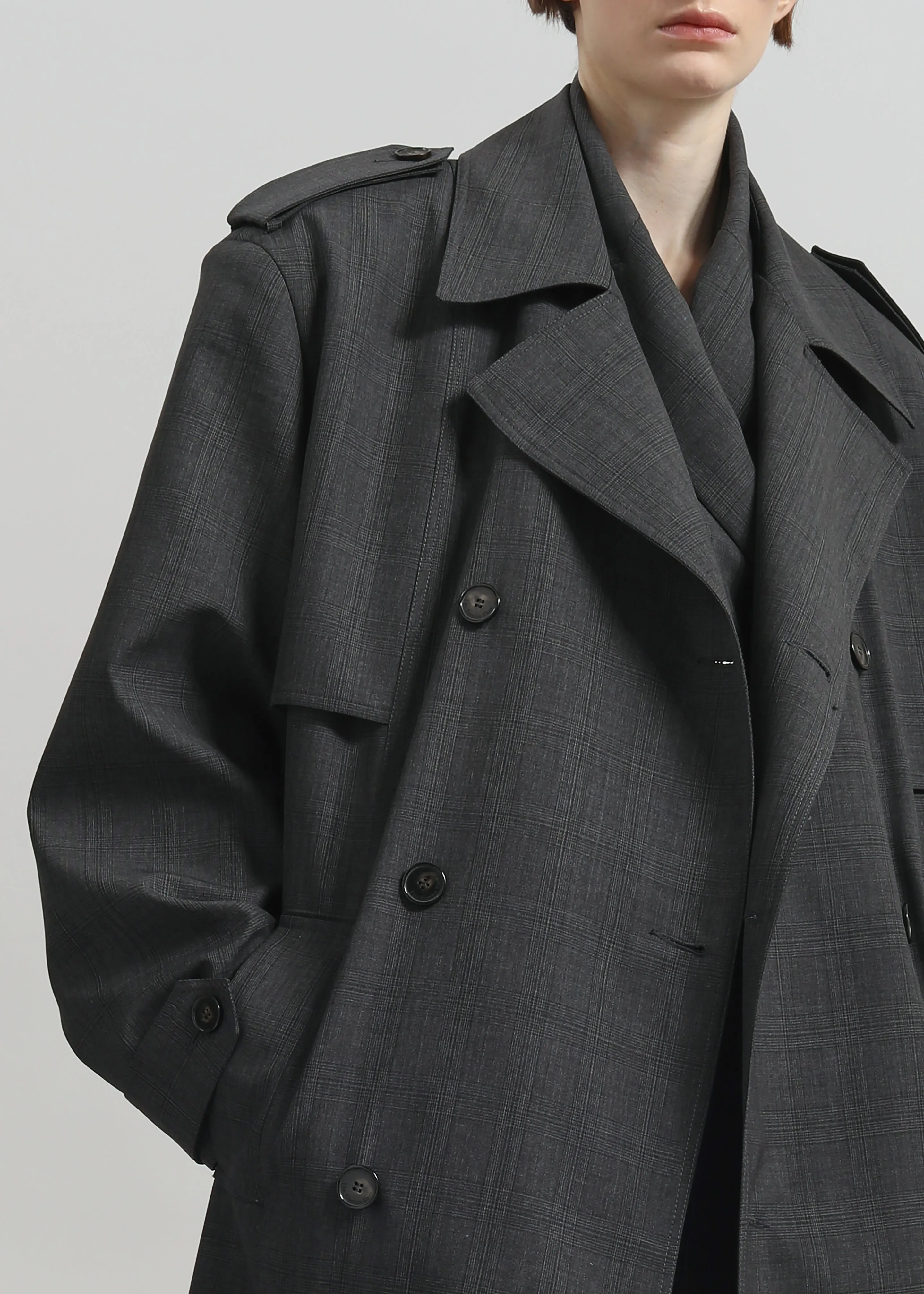 Bleecker Plaid Trench Coat - Dark Grey sold by Frankie Shop product image thumbnail 5