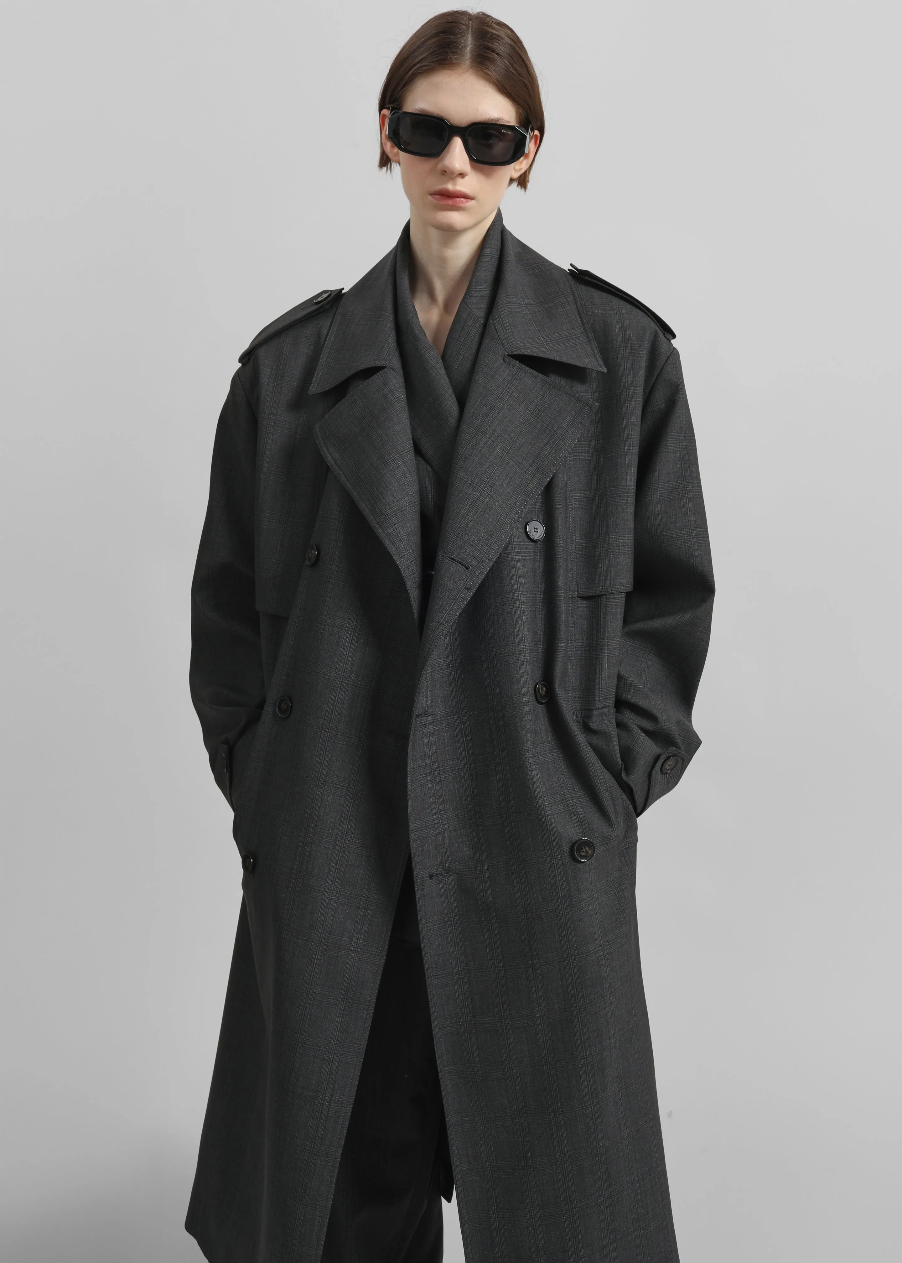Bleecker Plaid Trench Coat - Dark Grey sold by Frankie Shop product image thumbnail 3