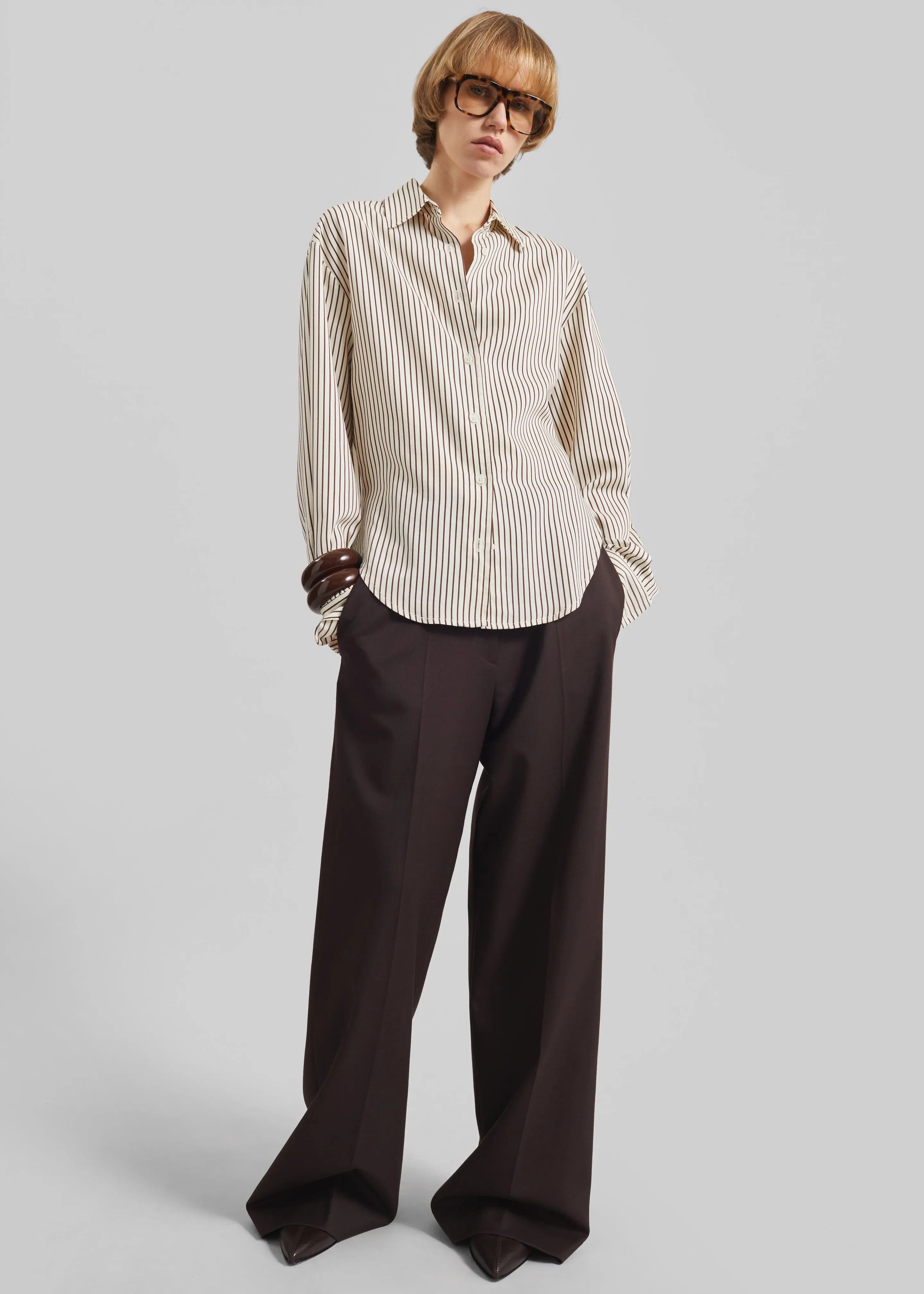 Peri Striped Fluid Shirt - Beige/Brown sold by Frankie Shop product image thumbnail 3