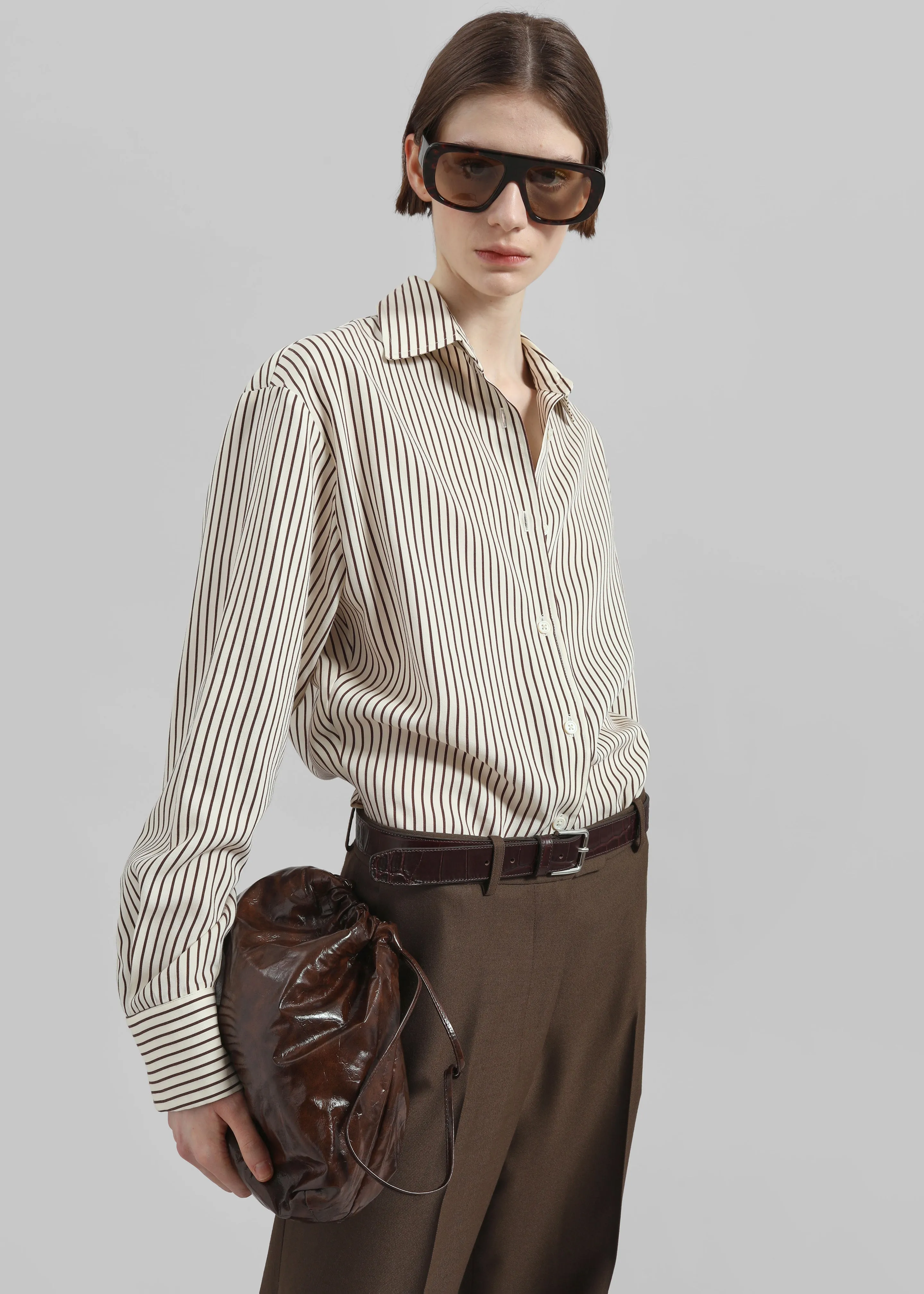 Peri Striped Fluid Shirt - Beige/Brown sold by Frankie Shop