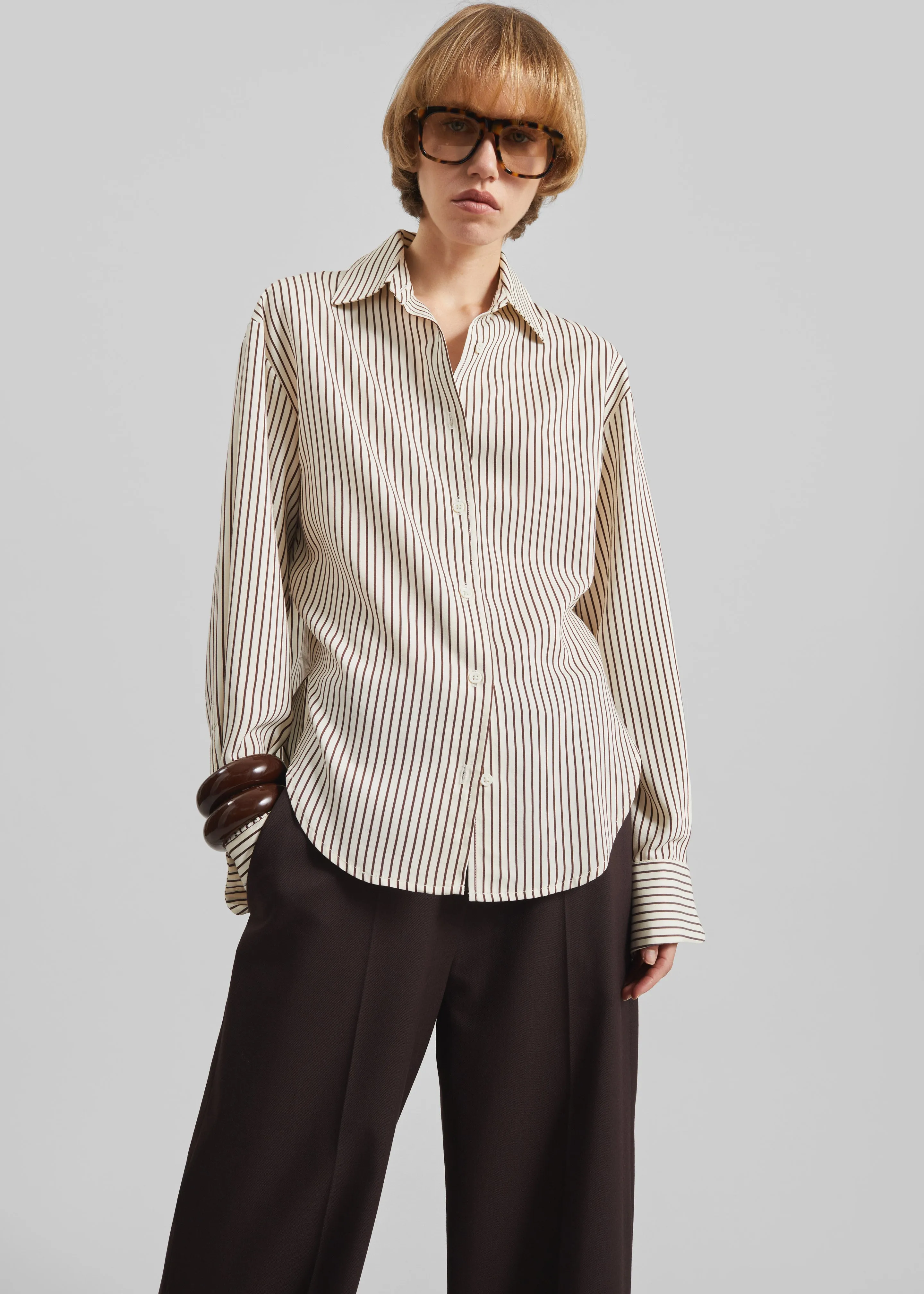 Peri Striped Fluid Shirt - Beige/Brown sold by Frankie Shop product image thumbnail 4