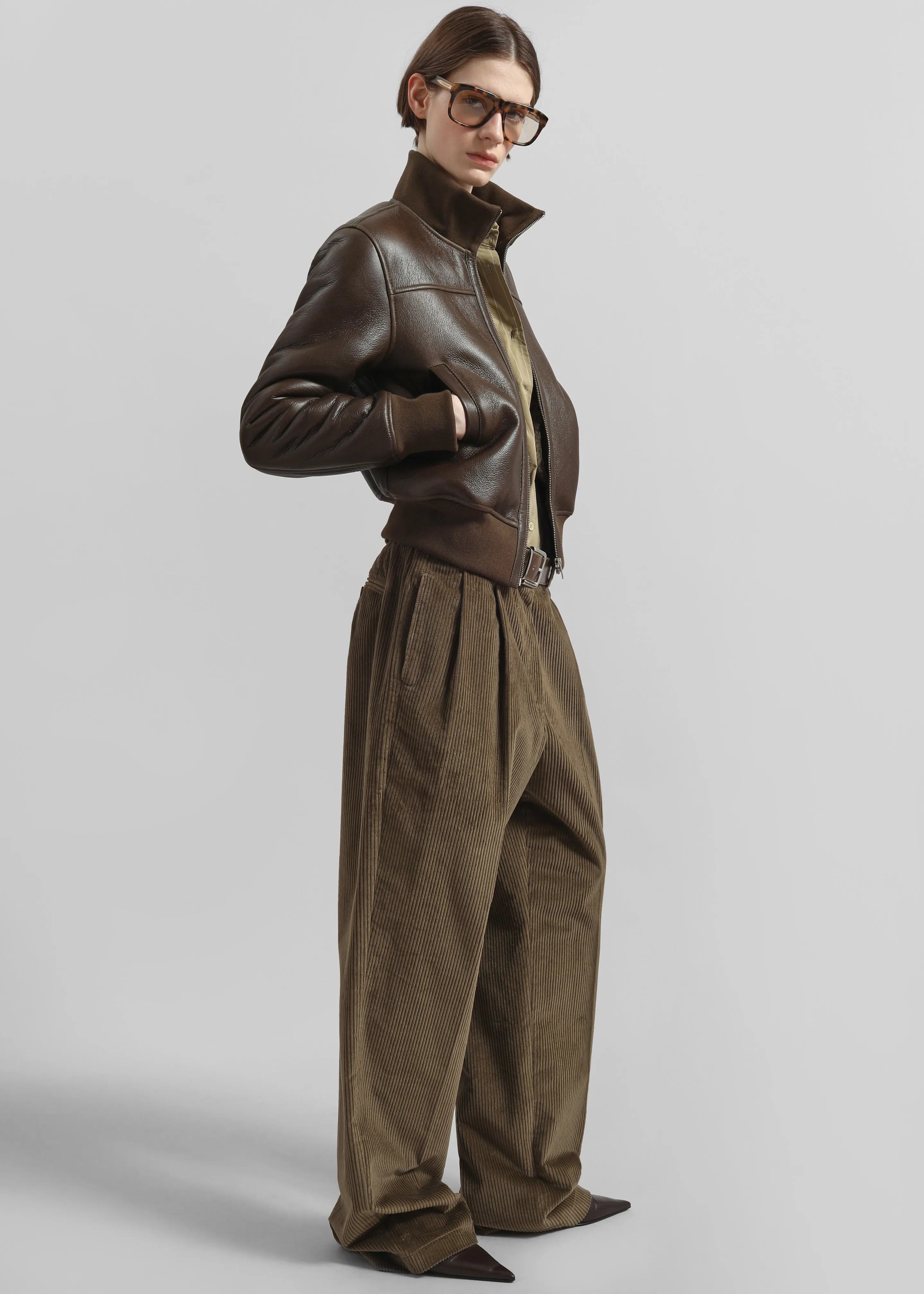 Norstrand Pleated Corduroy Trousers - Olive sold by Frankie Shop product image thumbnail 4