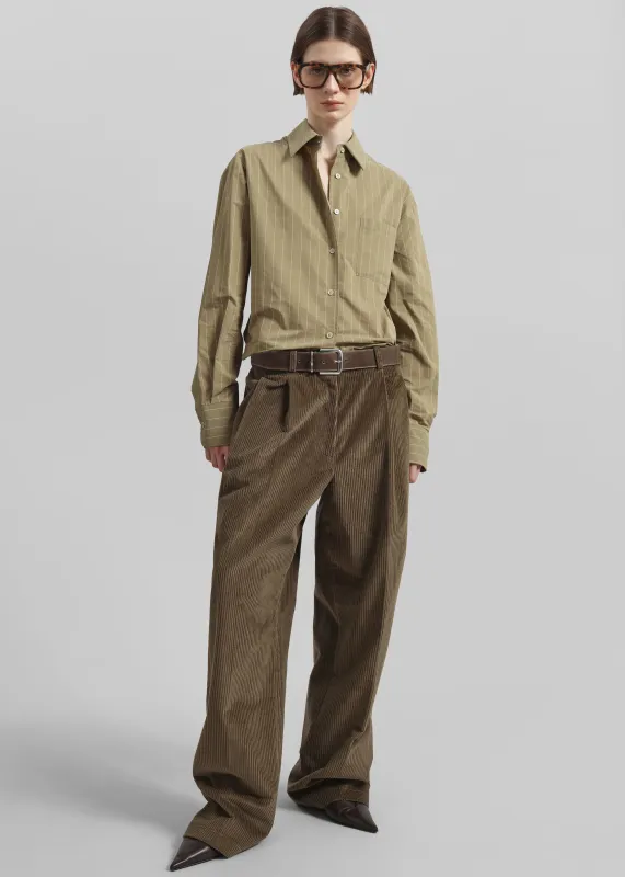 Norstrand Pleated Corduroy Trousers - Olive sold by Frankie Shop