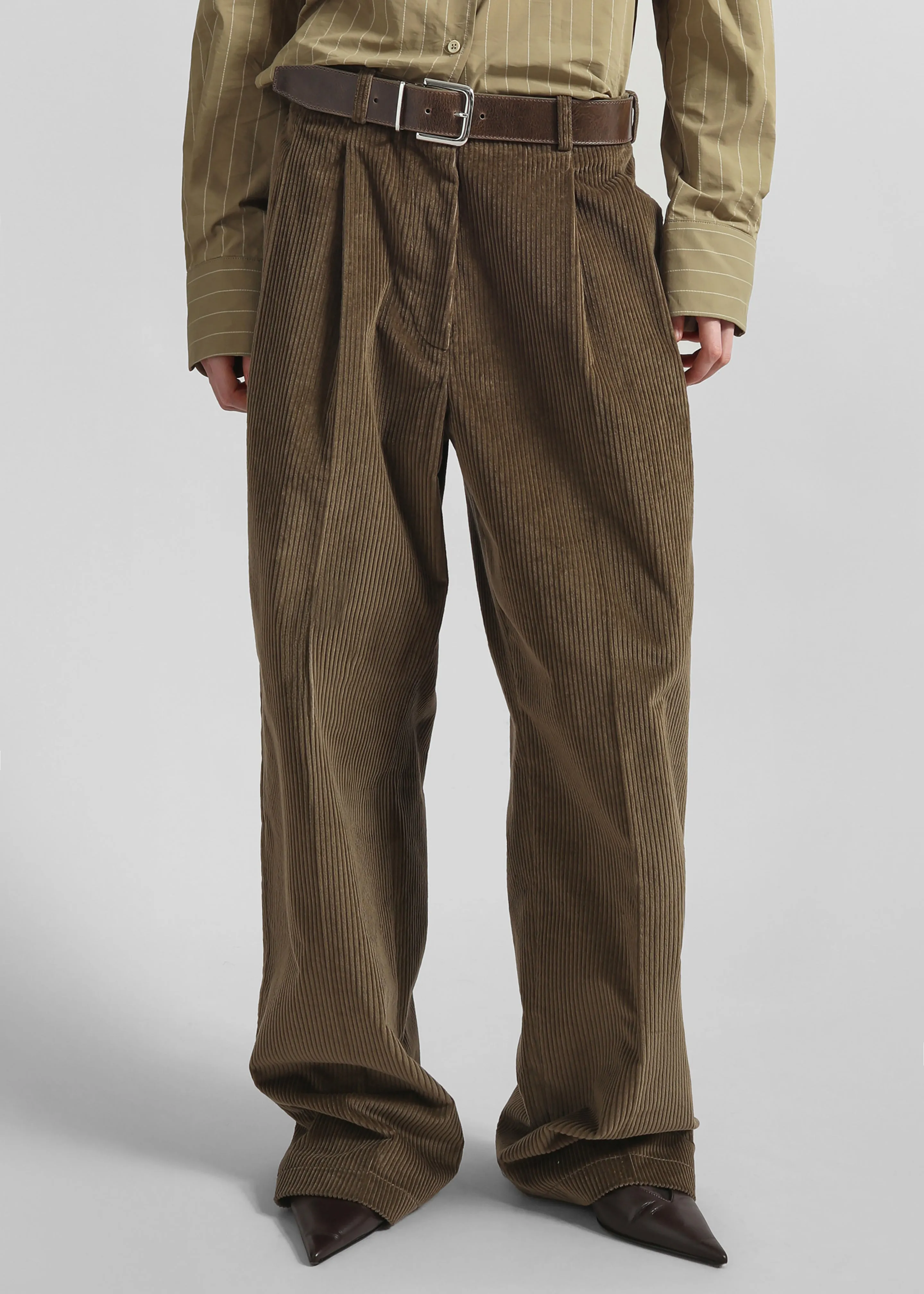 Norstrand Pleated Corduroy Trousers - Olive sold by Frankie Shop product image thumbnail 2