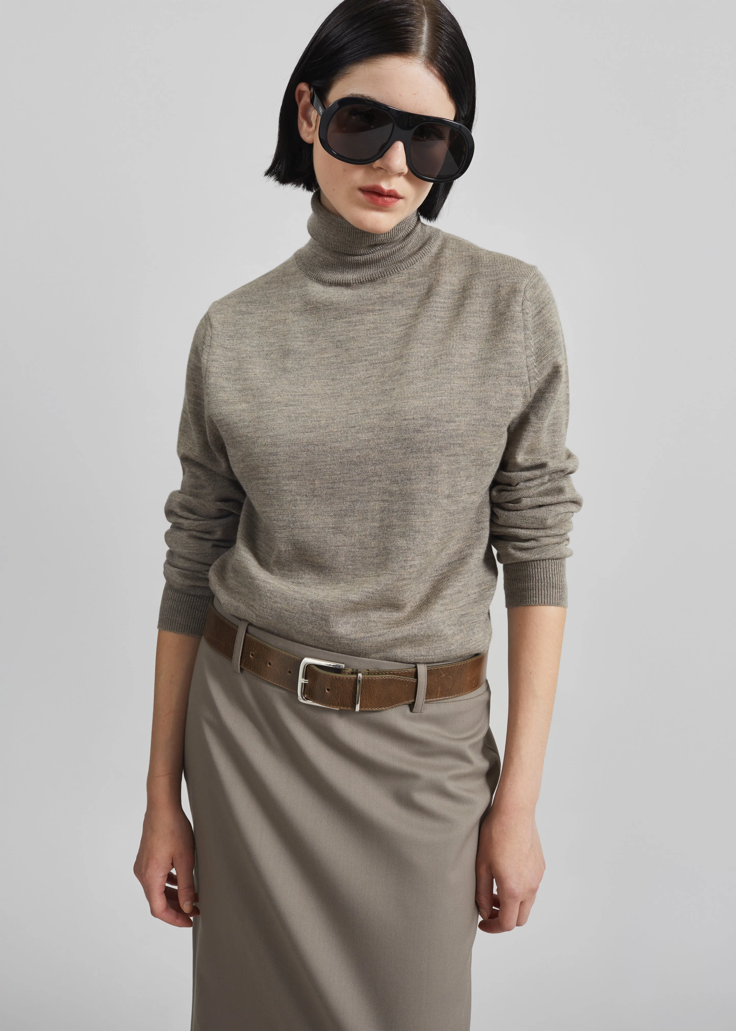 Eve Thin Turtleneck Sweater - Taupe sold by Frankie Shop