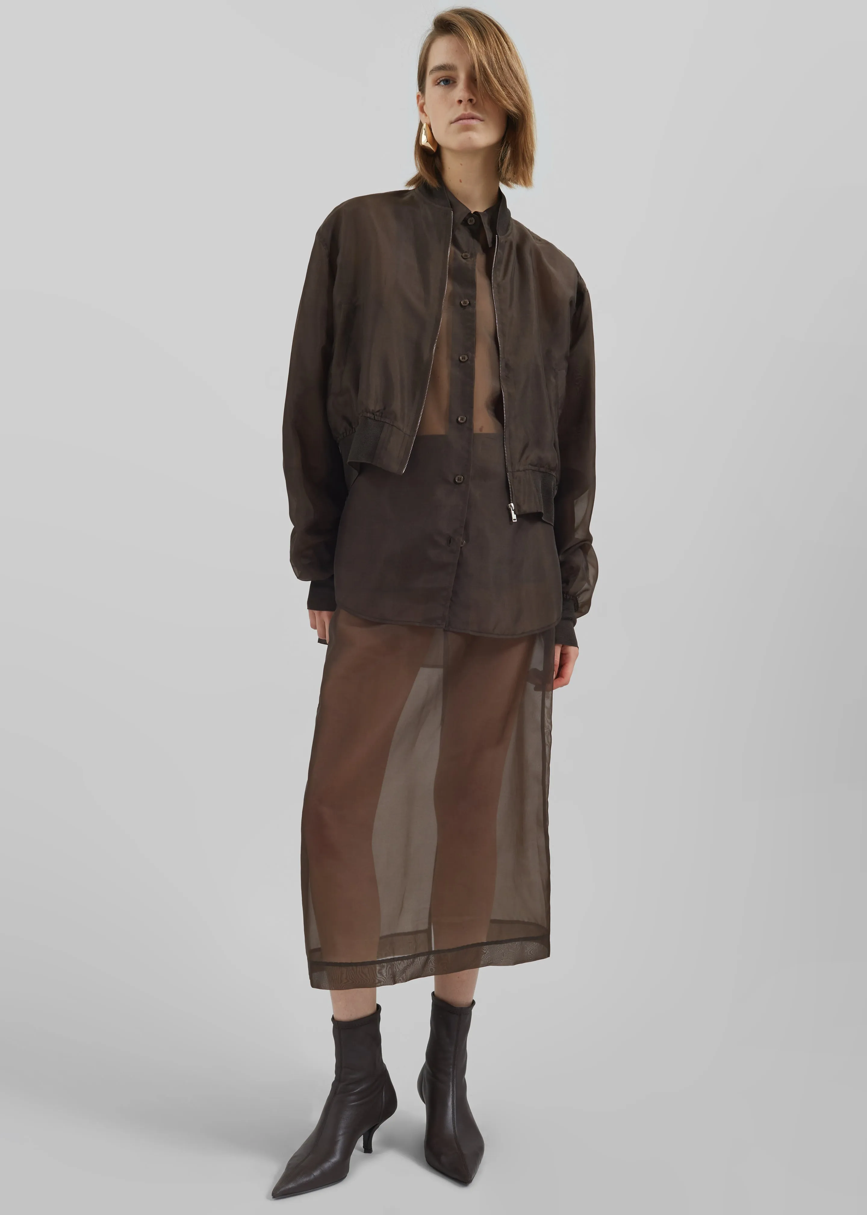 Micky Cropped Sheer Bomber - Brown sold by Frankie Shop product image thumbnail 4