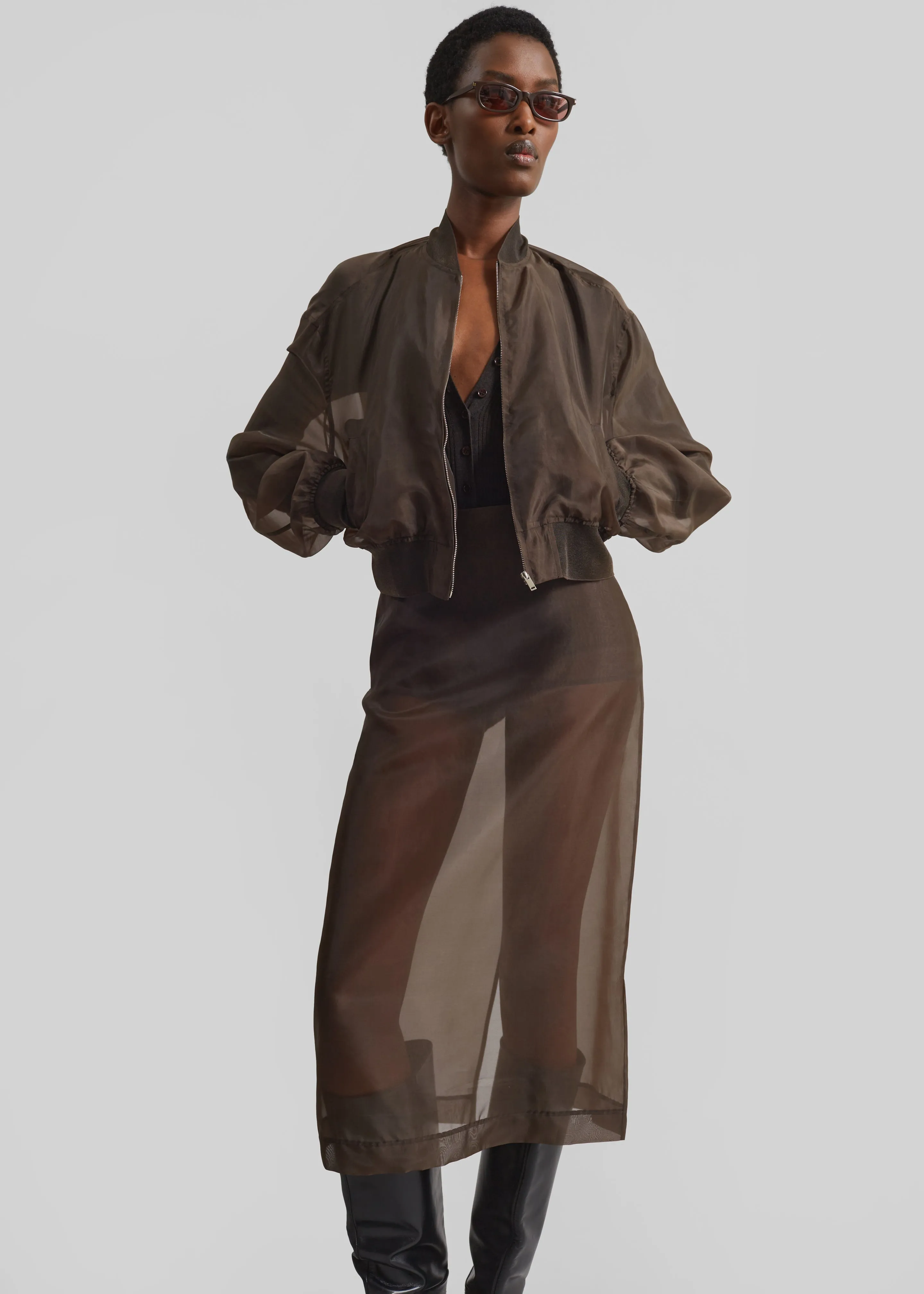 Micky Cropped Sheer Bomber - Brown sold by Frankie Shop product image thumbnail 2