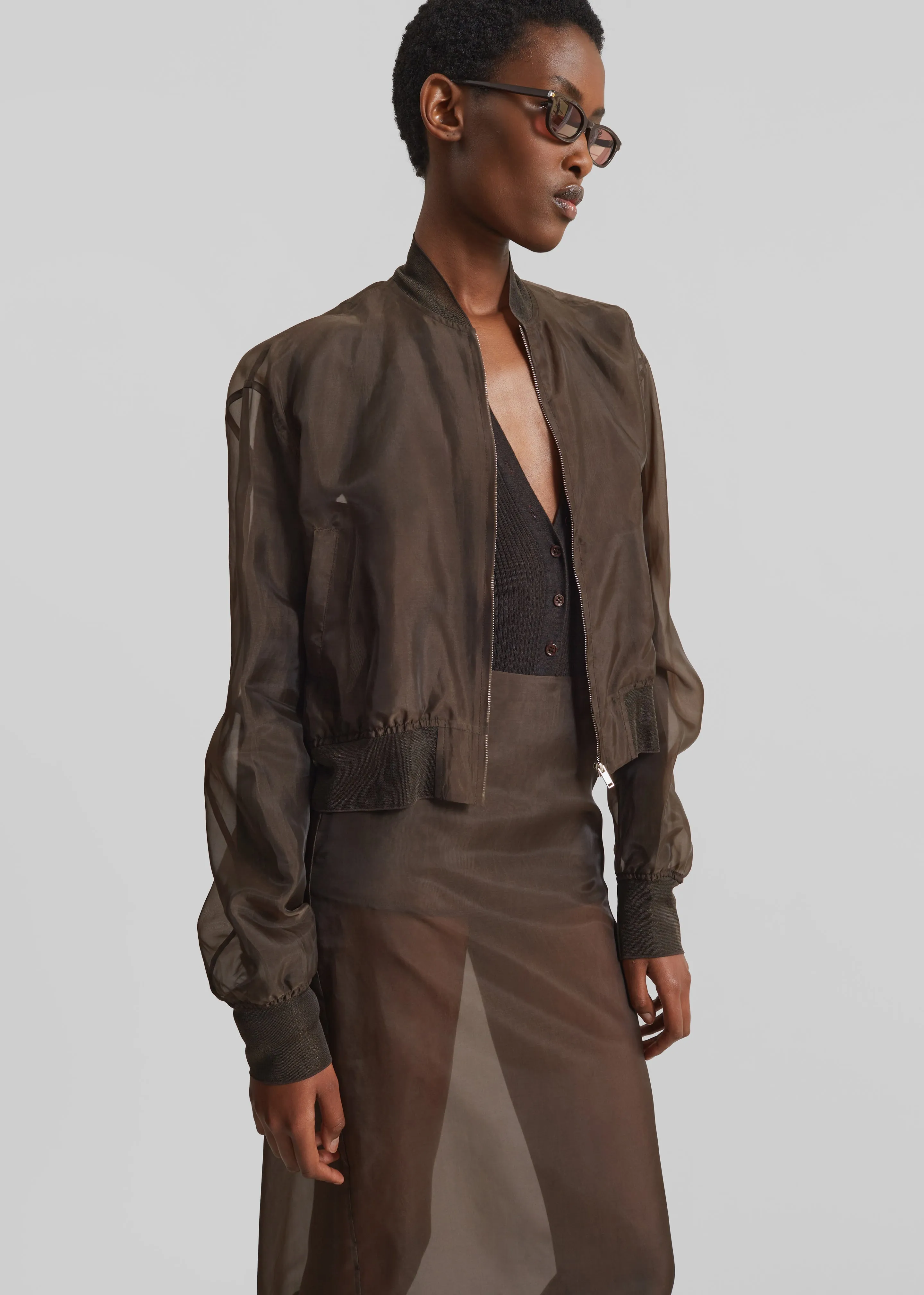 Micky Cropped Sheer Bomber - Brown sold by Frankie Shop product image thumbnail 5