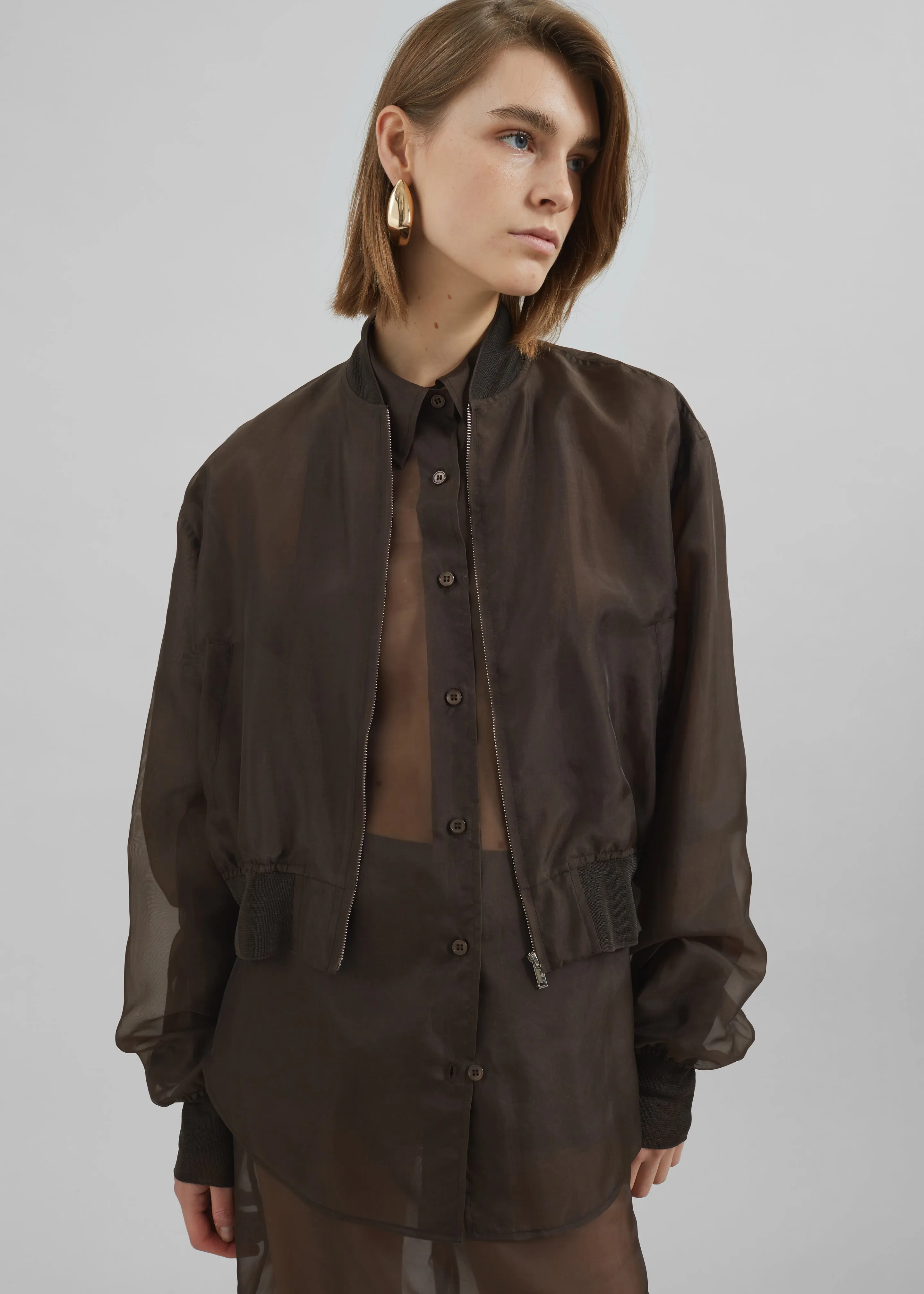 Micky Cropped Sheer Bomber - Brown sold by Frankie Shop product image thumbnail 3
